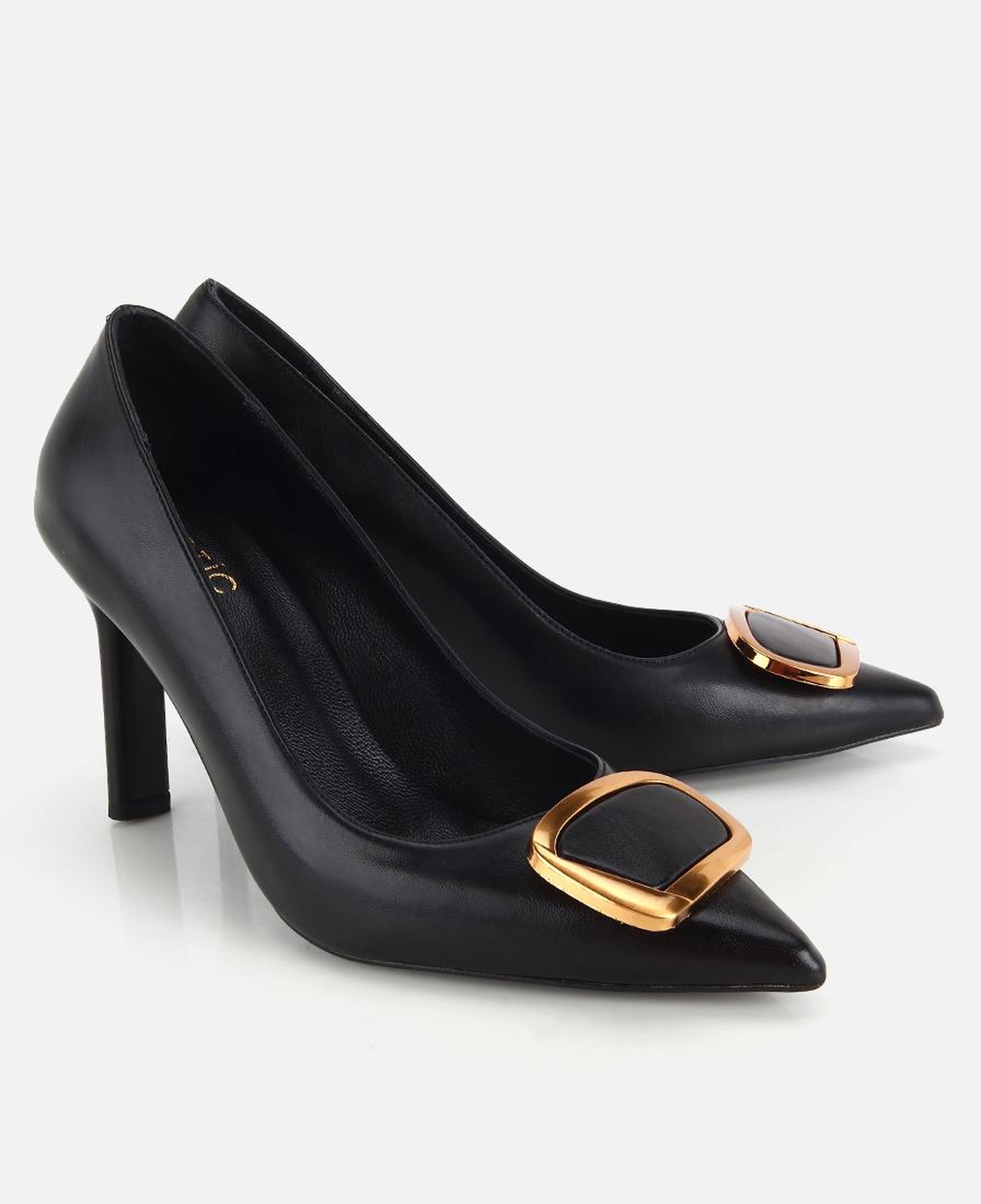 Kadın Siyah Gold Toka Detaylı  İnce Topuklu Stiletto