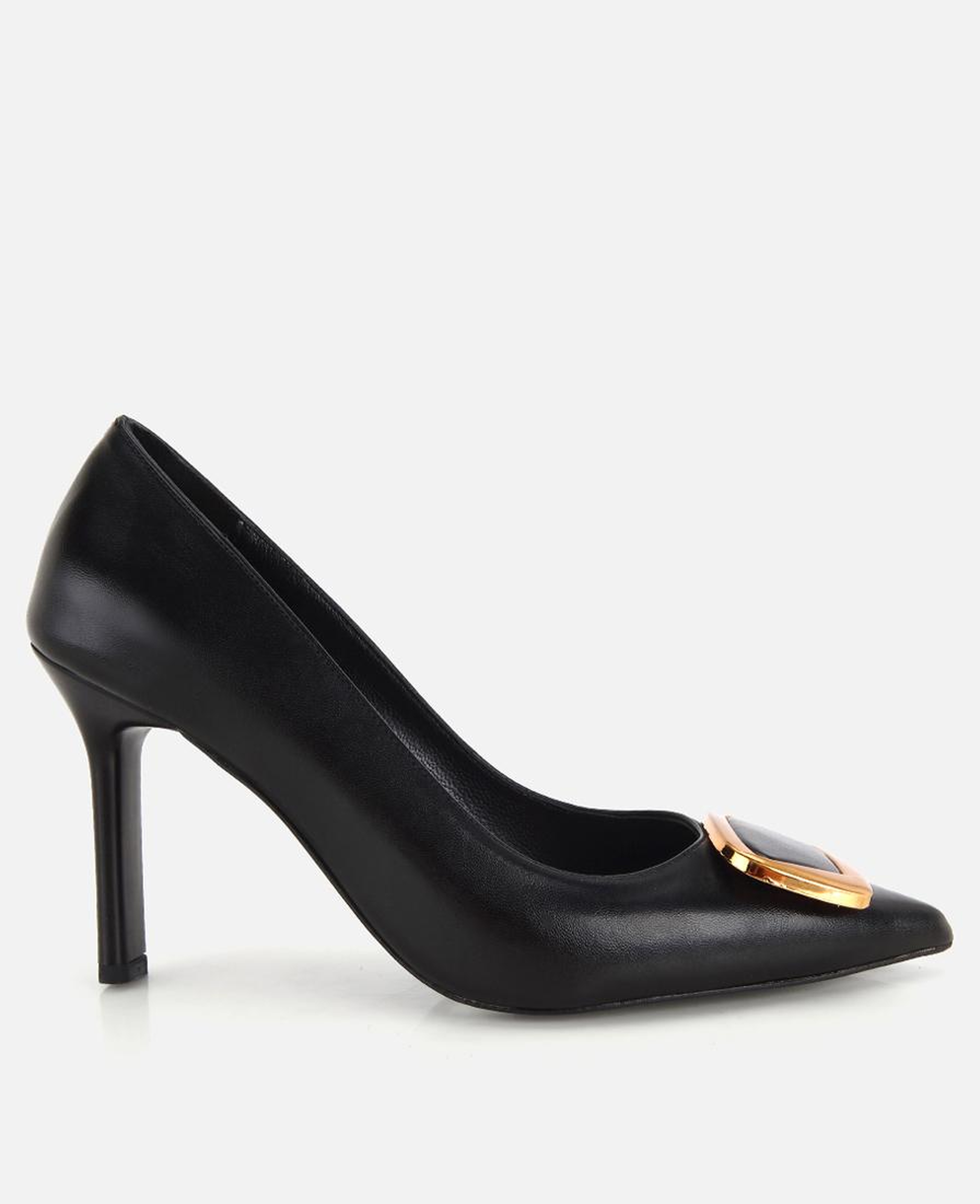 Kadın Siyah Gold Toka Detaylı  İnce Topuklu Stiletto