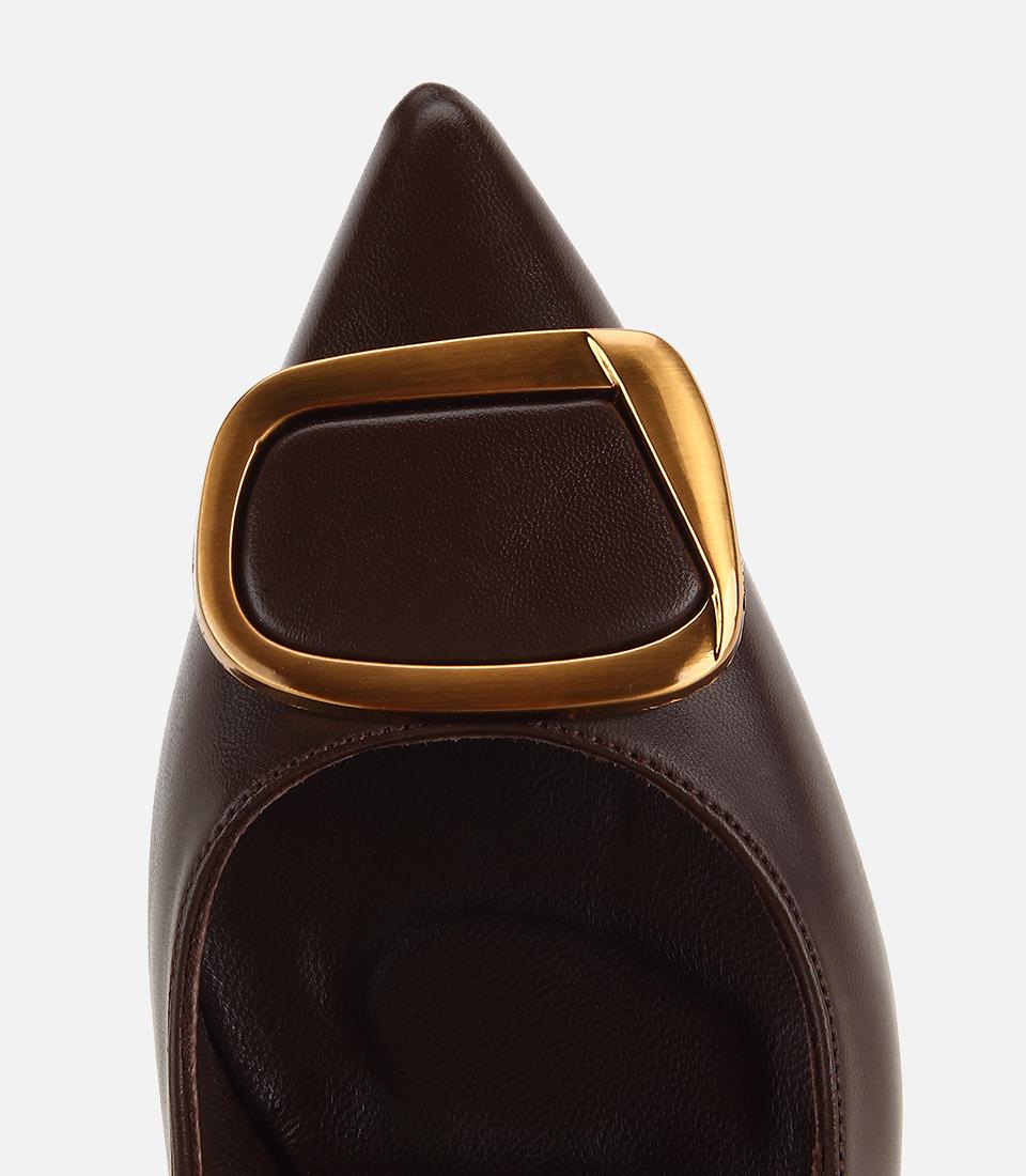 Kadın Kahverengi Gold Toka Detaylı İnce Topuklu Stiletto