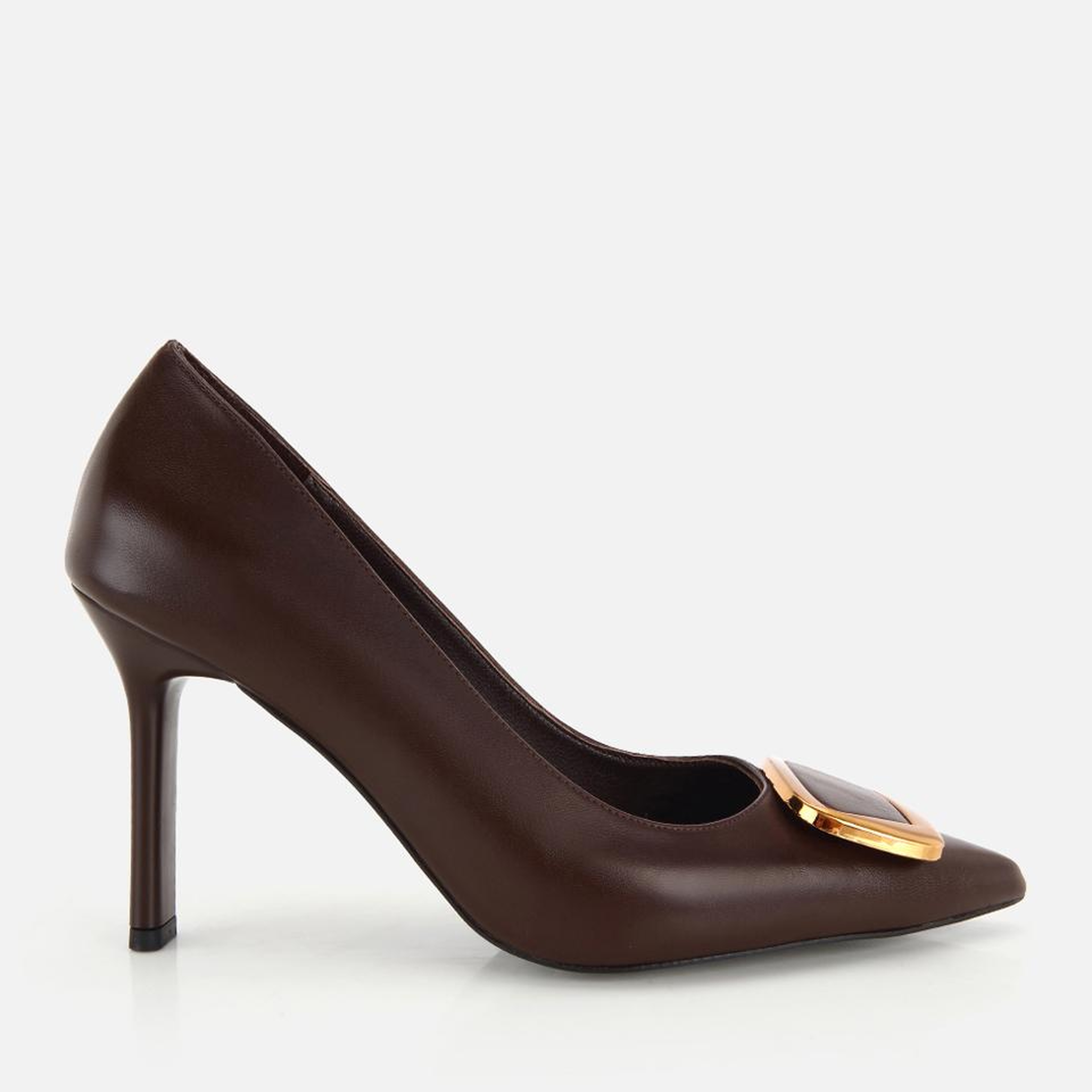 Kadın Kahverengi Gold Toka Detaylı  İnce Topuklu Stiletto