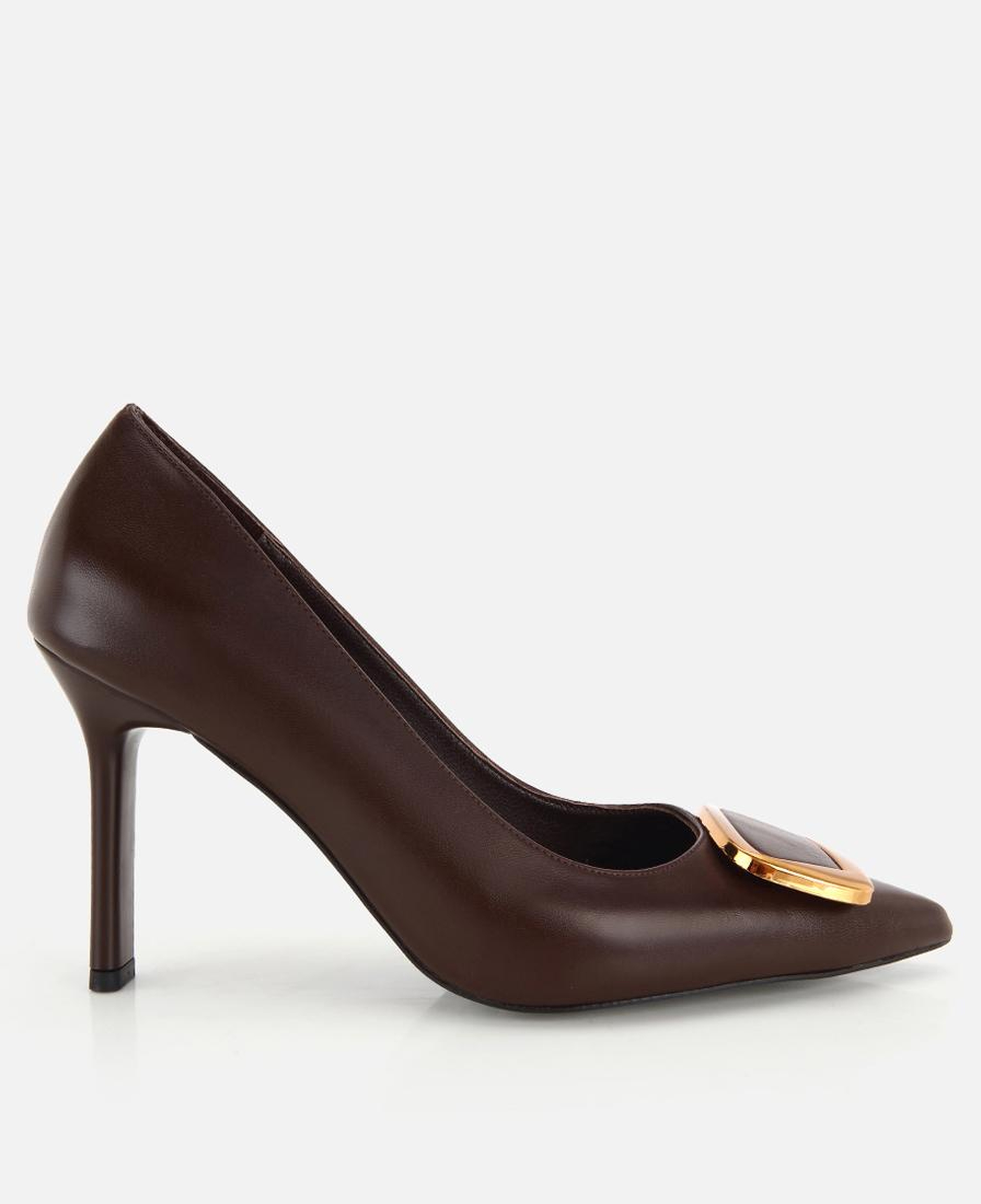 Kadın Kahverengi Gold Toka Detaylı  İnce Topuklu Stiletto