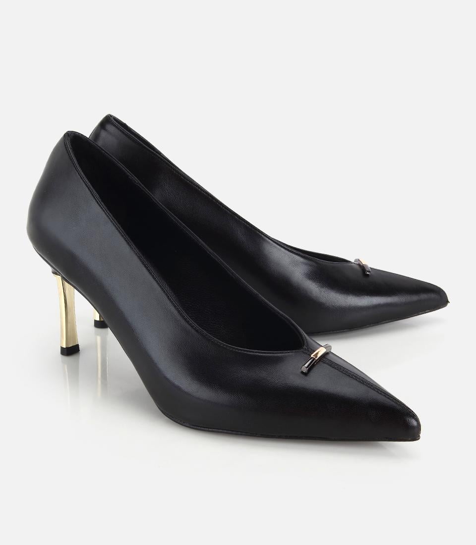 Kadın Siyah Gold Topuk Detaylı İnce Topuklu Stiletto