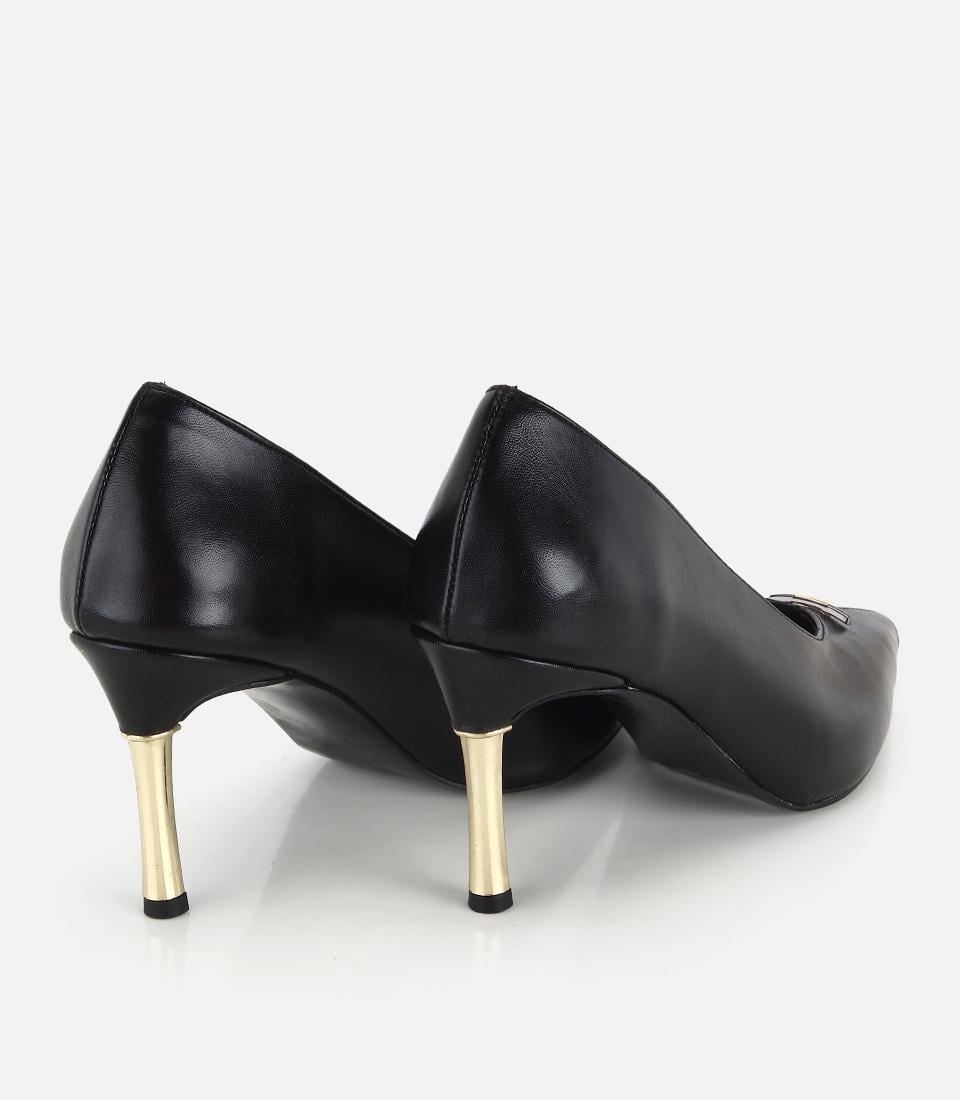 Kadın Siyah Gold Topuk Detaylı İnce Topuklu Stiletto