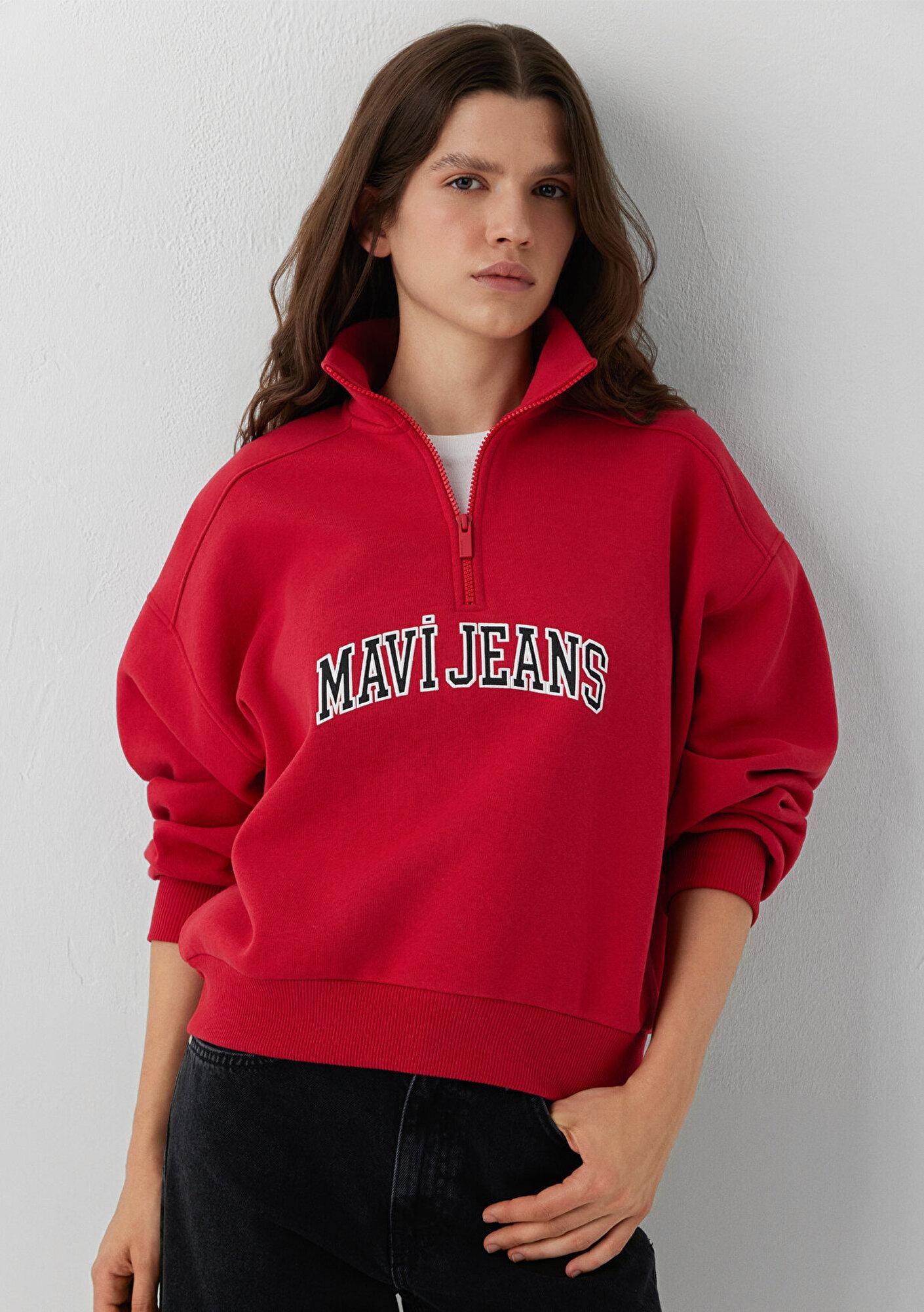 Mavi Mavi Logo Baskılı Kırmızı Sweatshirt 1S20132-86417