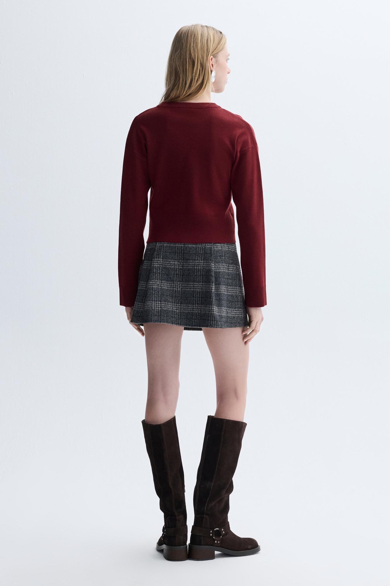 Kadın Bordo Loose Fit Bisiklet Yaka Kazak