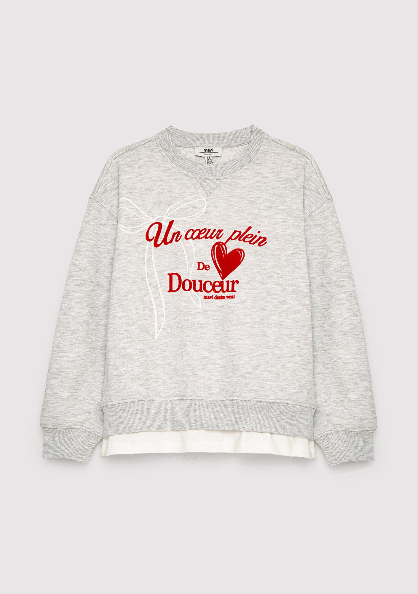 Mavi Çift Katlı Slogan Baskılı Gri Sweatshirt 7S10194-88467