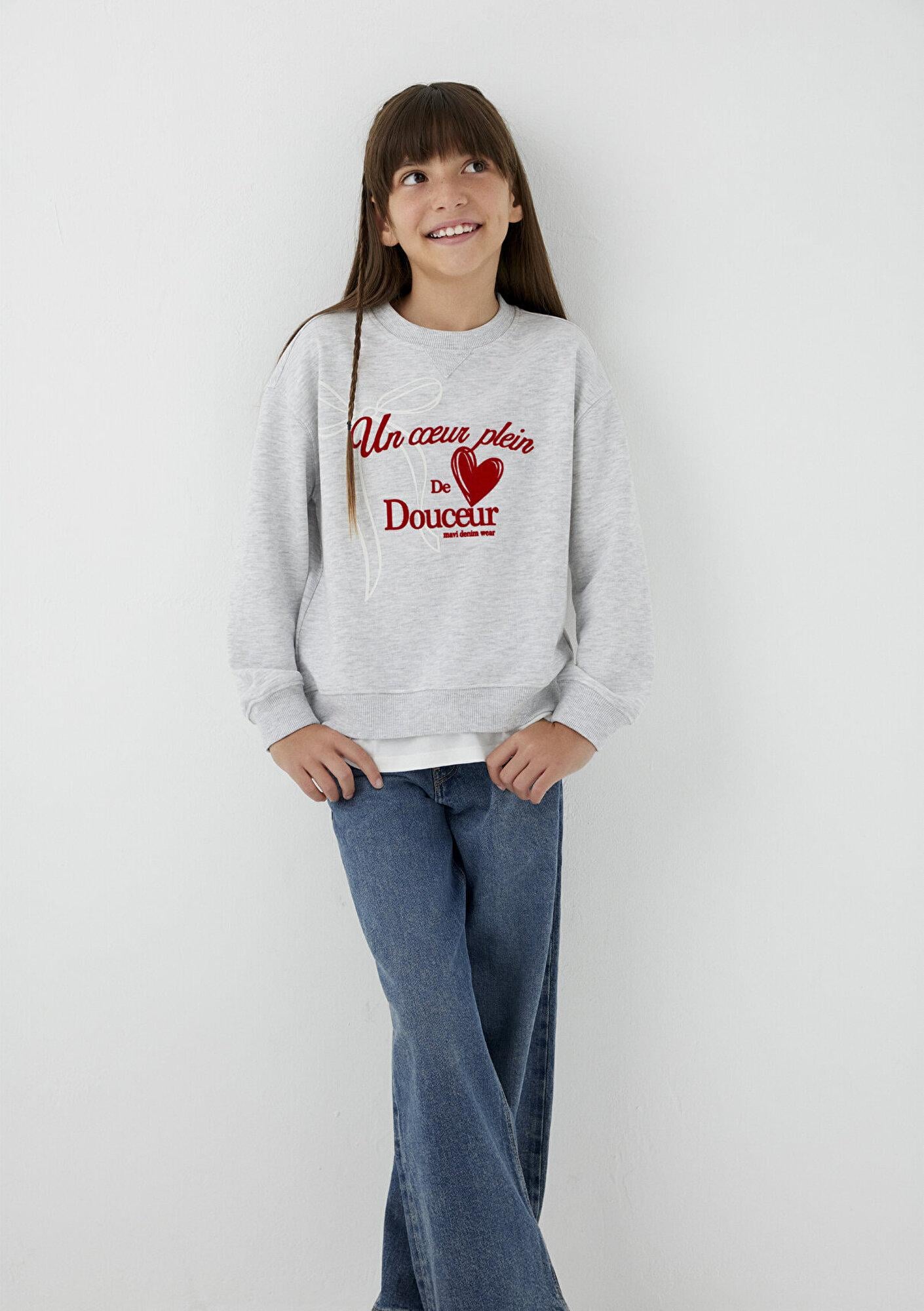 Mavi Çift Katlı Slogan Baskılı Gri Sweatshirt 7S10194-88467