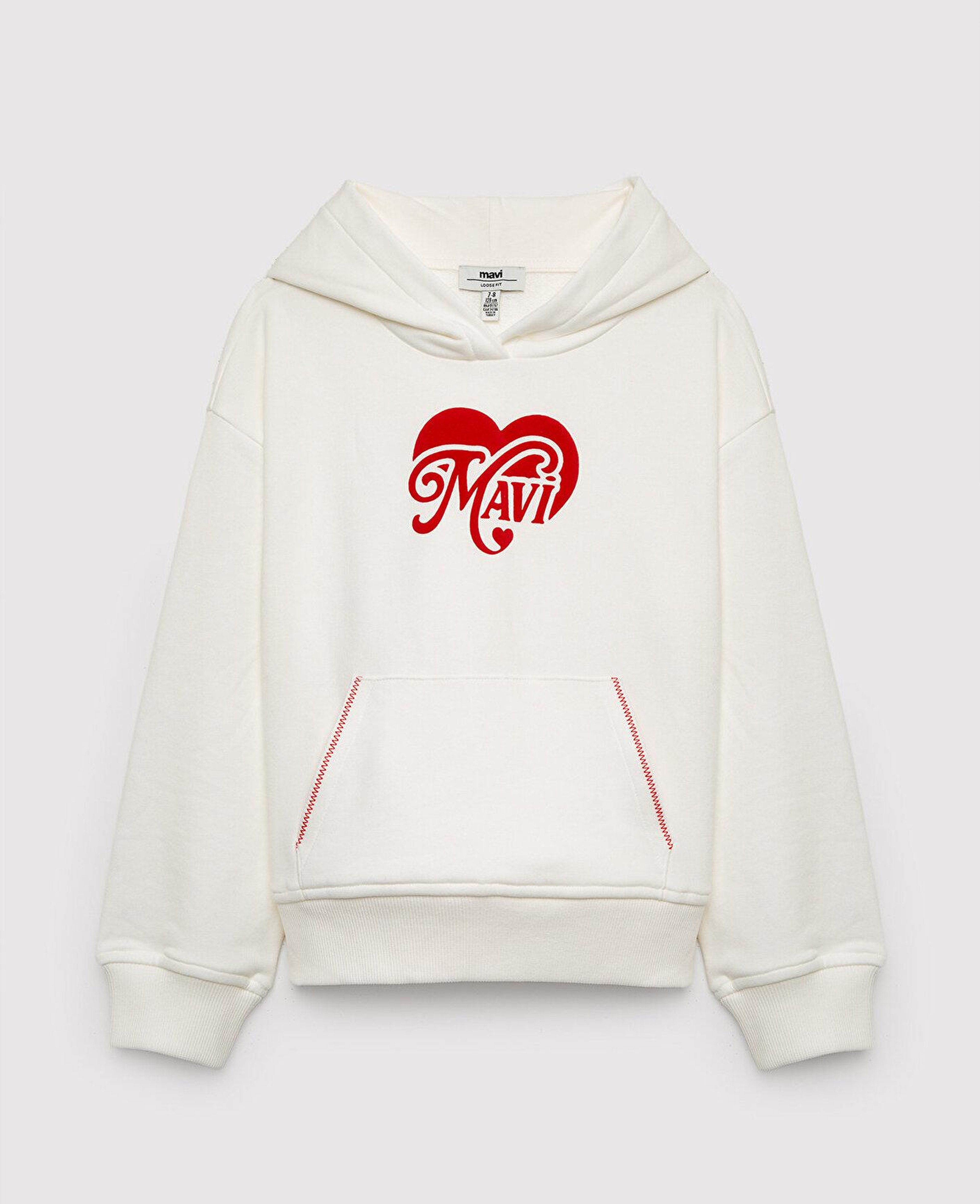 Mavi Kapüşonlu Ekru Sweatshirt 7S10198-70057