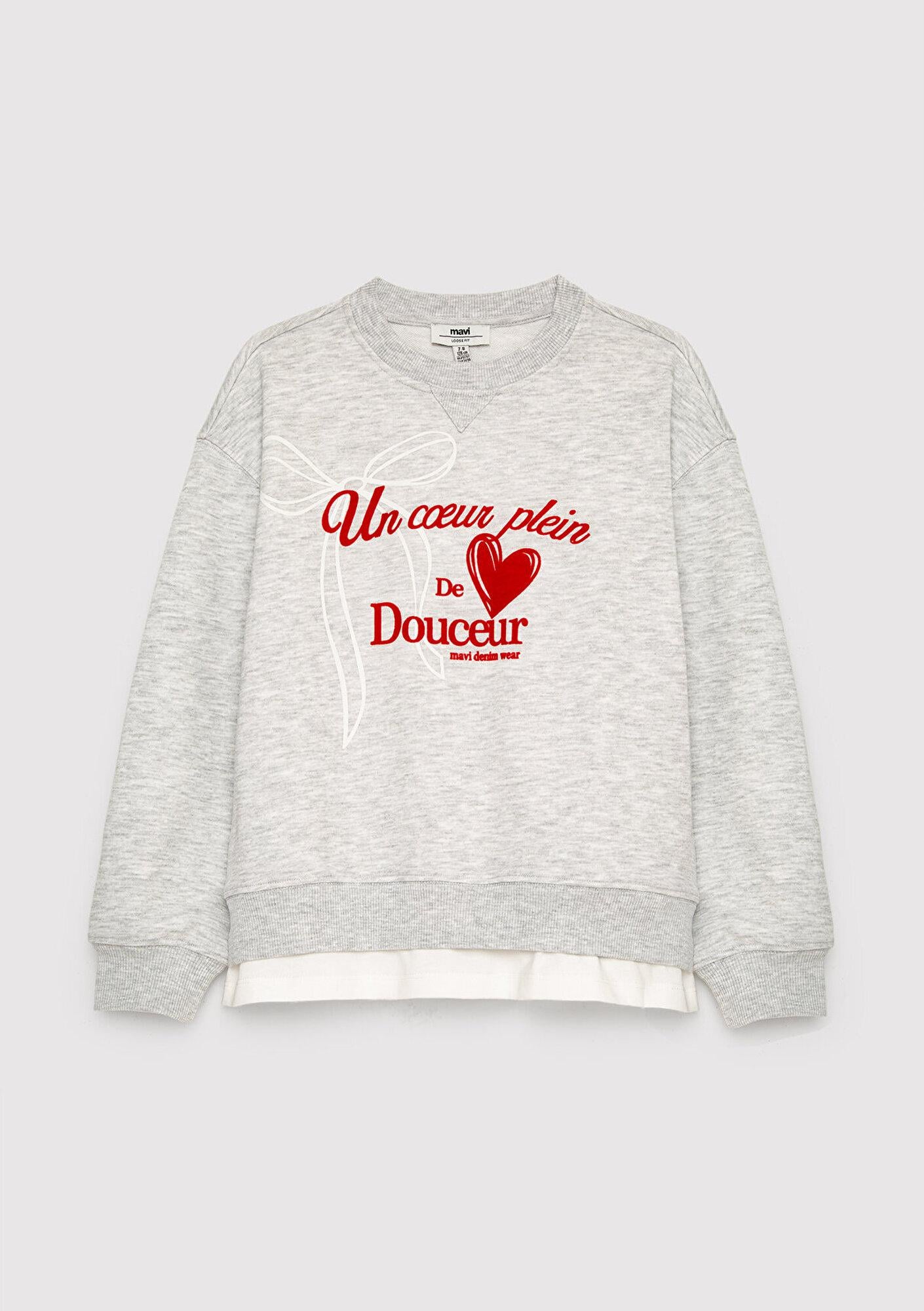 Mavi Çift Katlı Slogan Baskılı Gri Sweatshirt 7S10194-88467