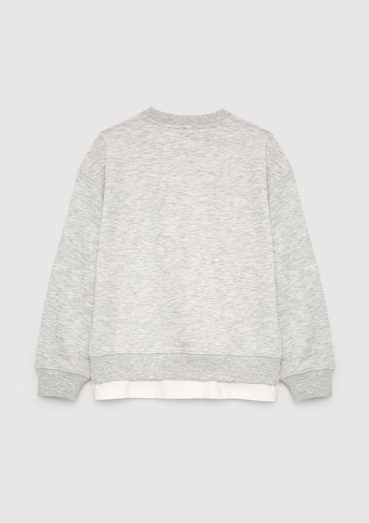 Mavi Çift Katlı Slogan Baskılı Gri Sweatshirt 7S10194-88467