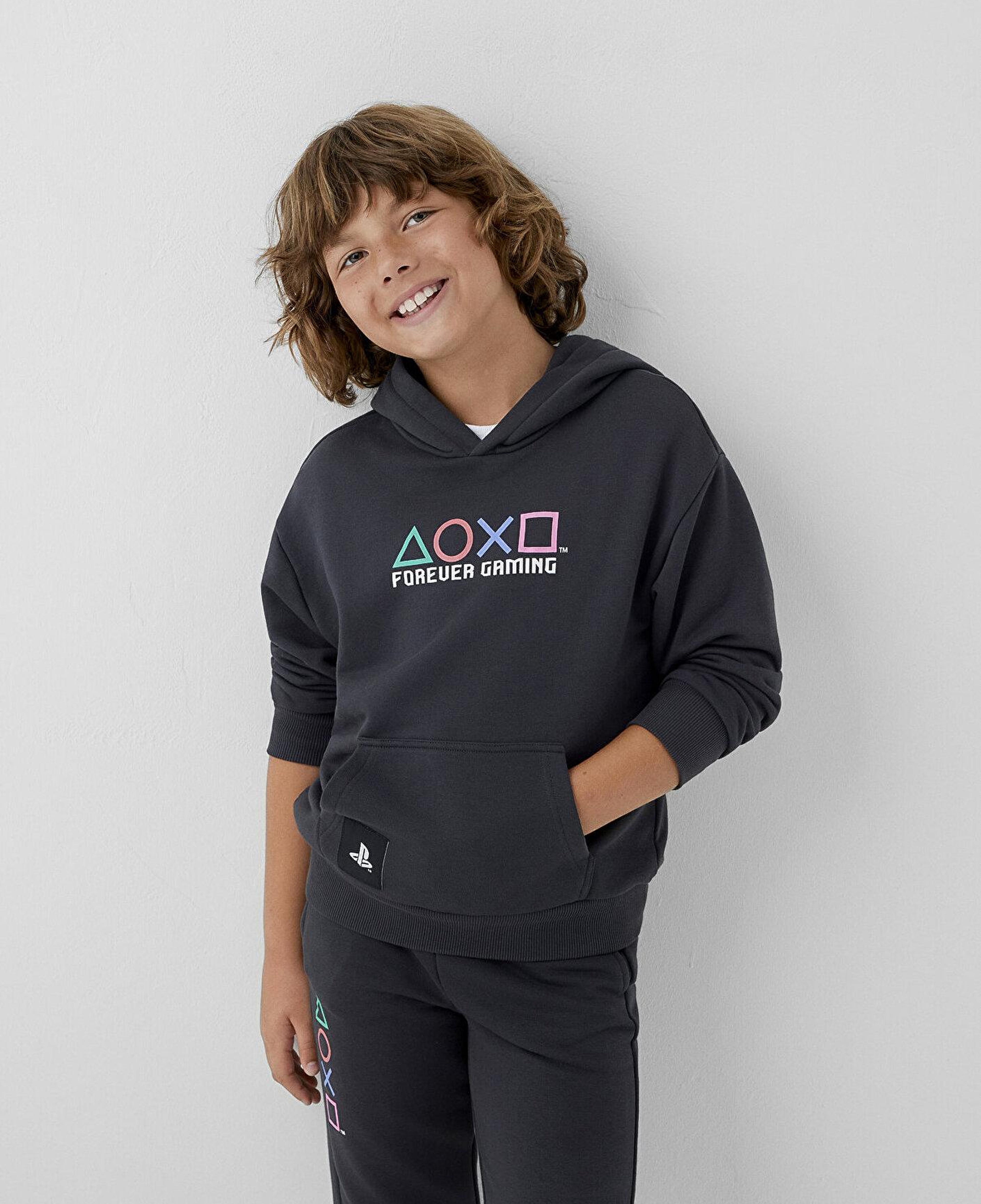 Mavi PlayStation Baskılı Kapüşonlu Sweatshirt 6S10194-70087