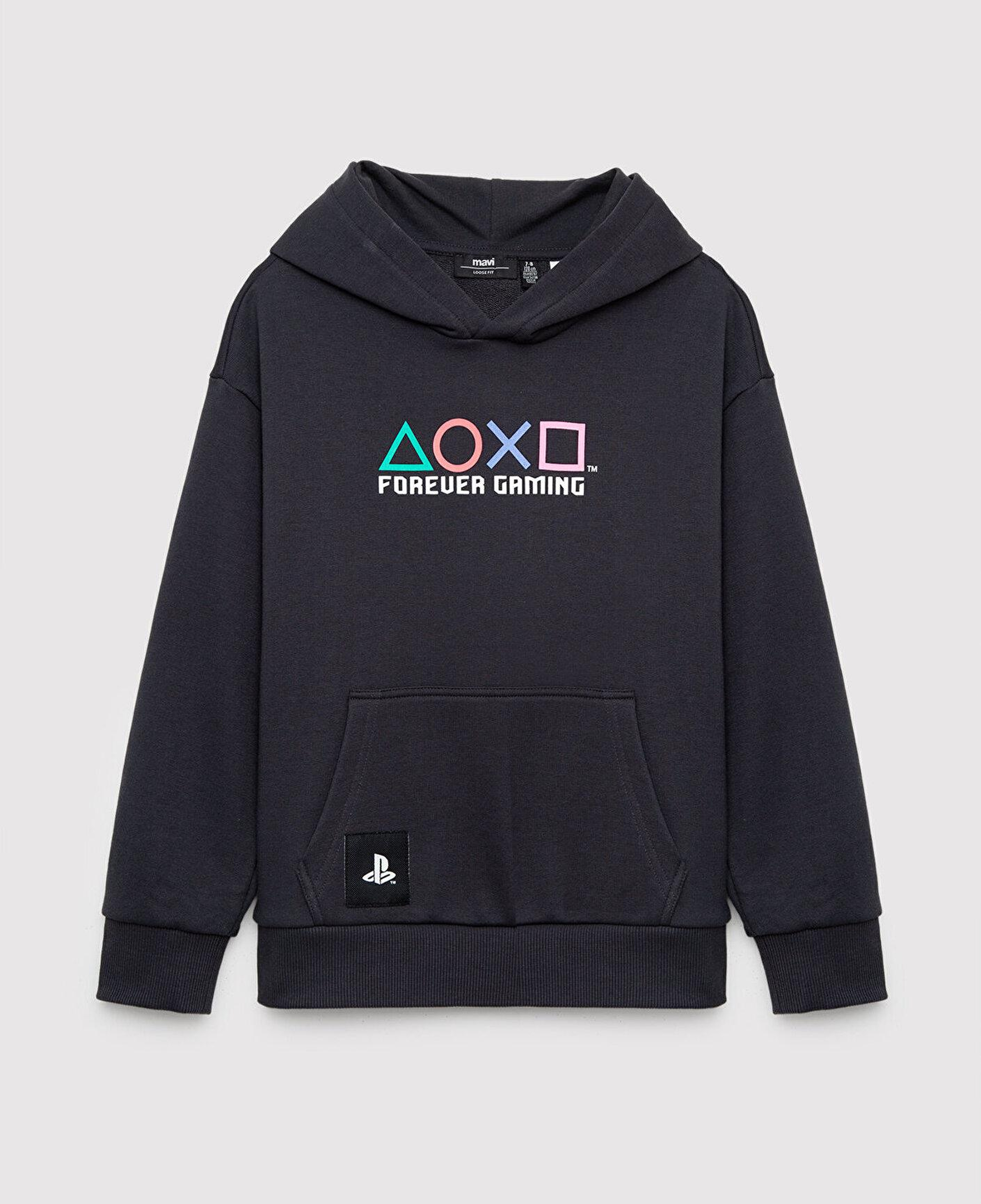 Mavi PlayStation Baskılı Kapüşonlu Sweatshirt 6S10194-70087