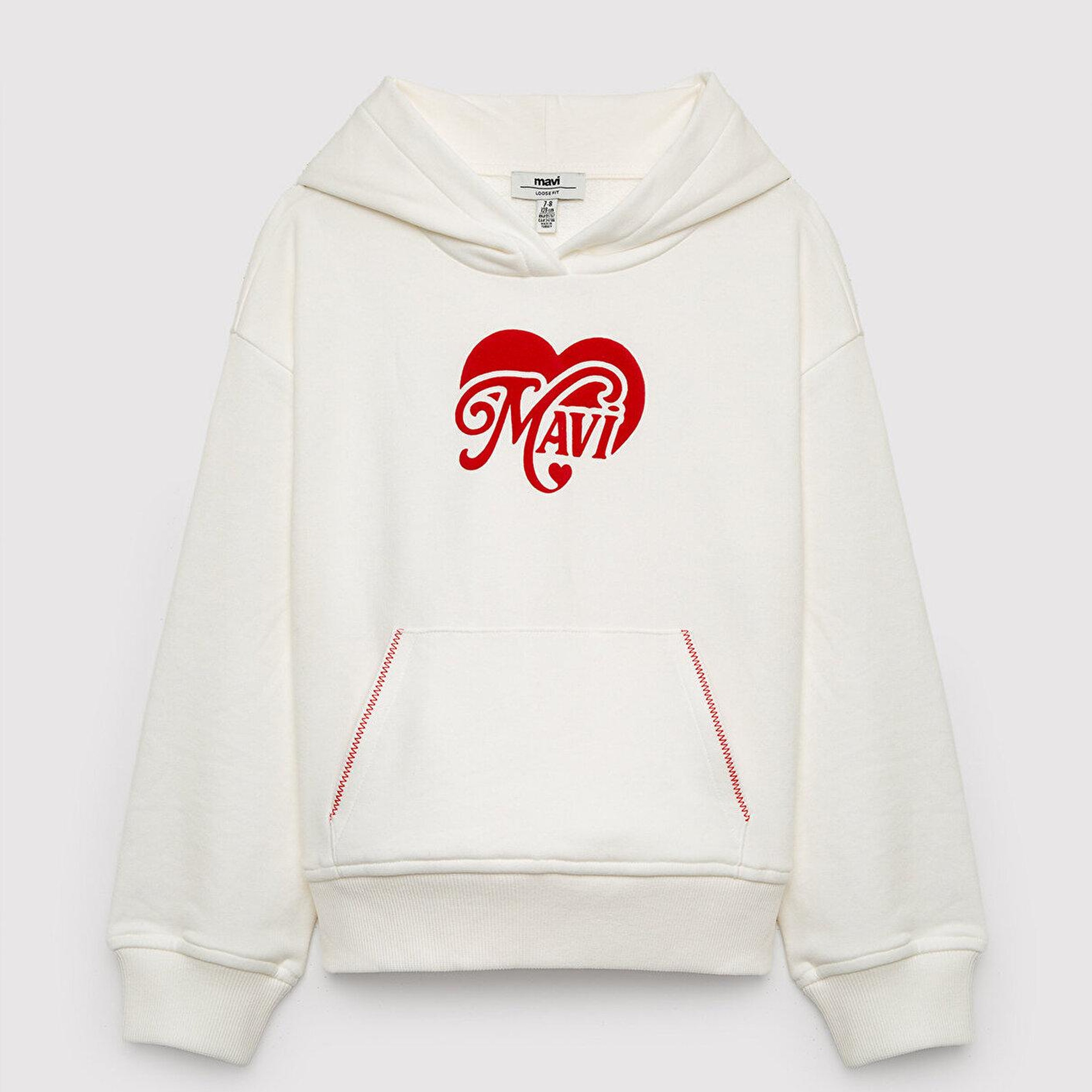 Mavi Kapüşonlu Ekru Sweatshirt 7S10198-70057