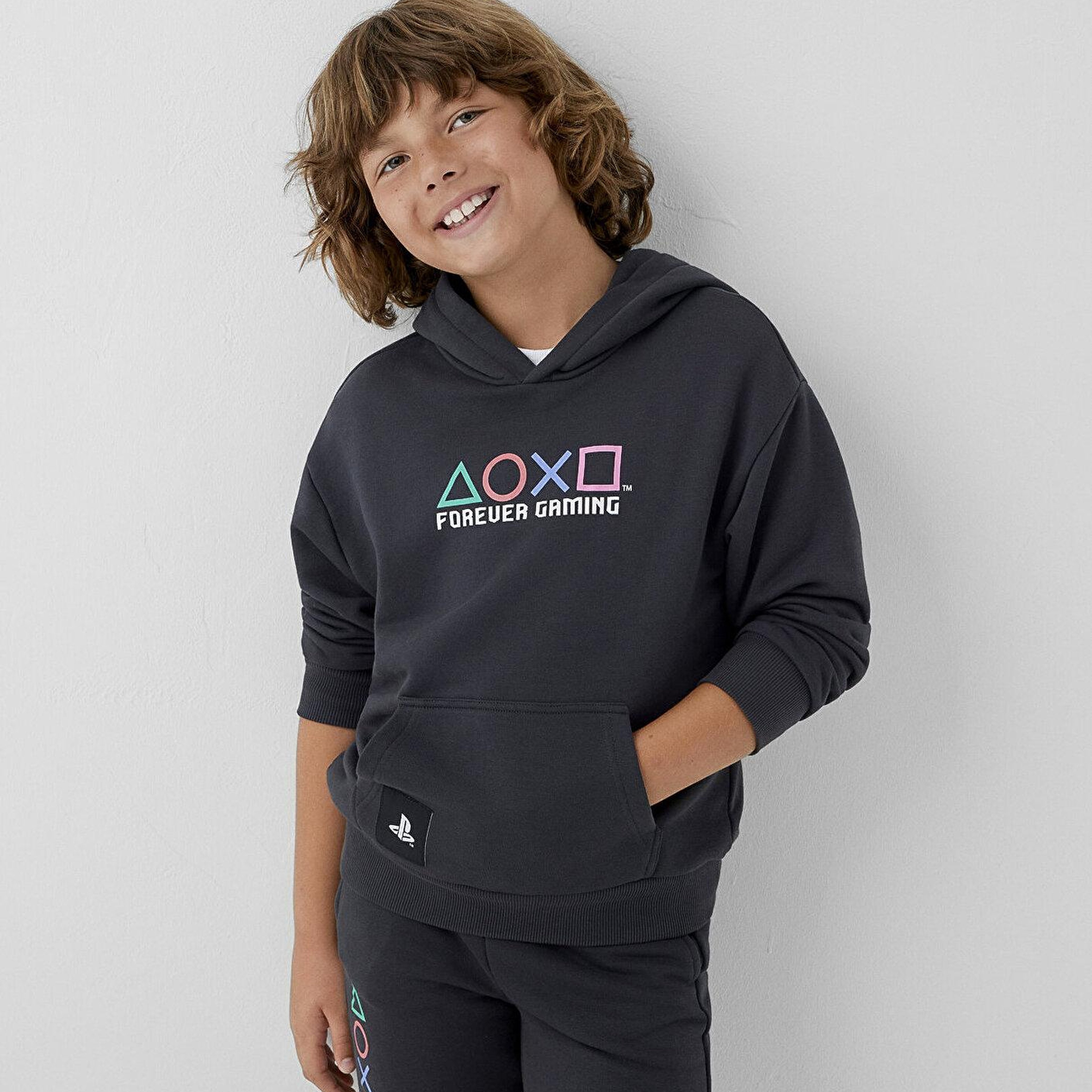Mavi PlayStation Baskılı Kapüşonlu Sweatshirt 6S10194-70087