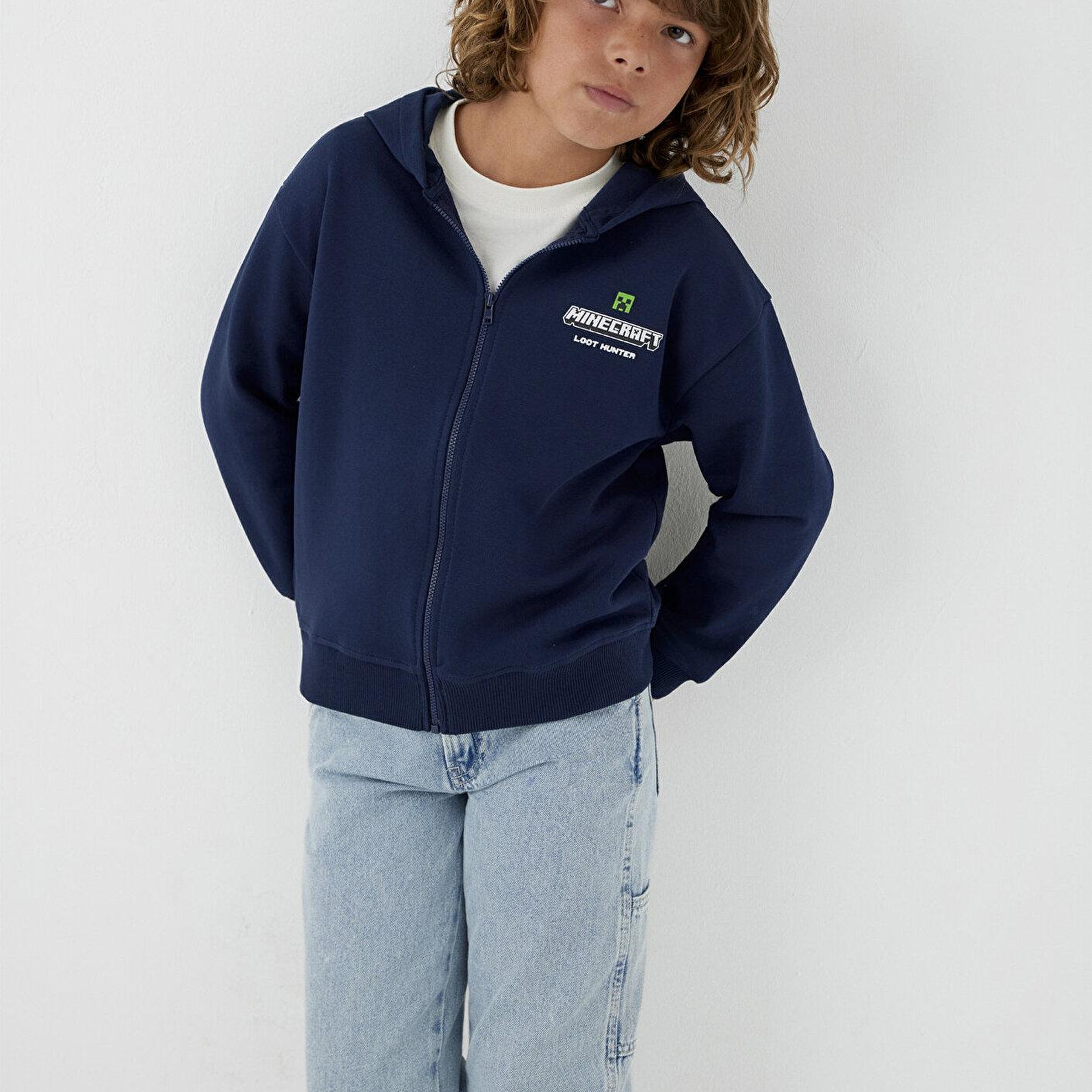 Mavi Minecraft Baskılı Kapüşonlu Sweatshirt 6S10187-84371