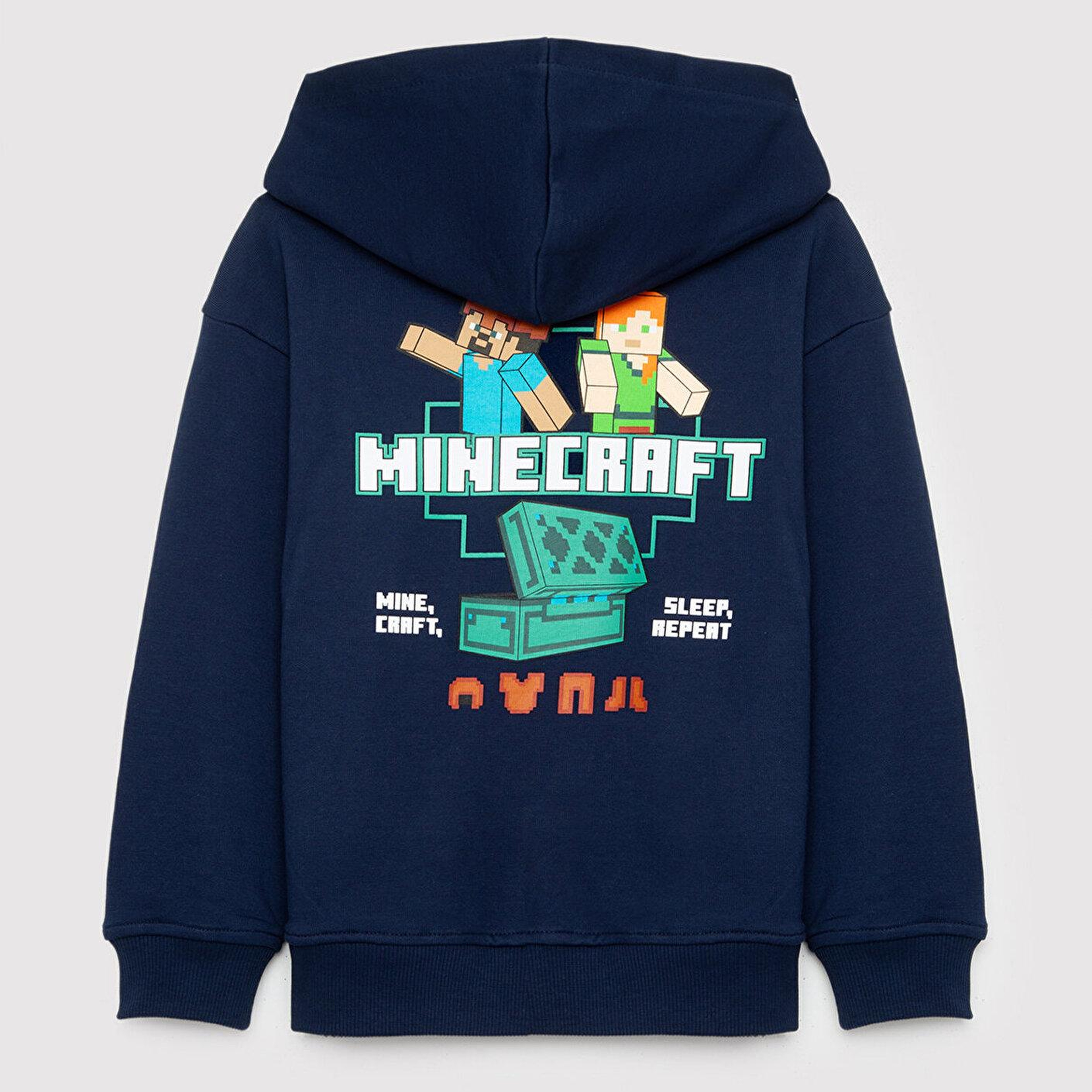 Mavi Minecraft Baskılı Kapüşonlu Sweatshirt 6S10187-84371