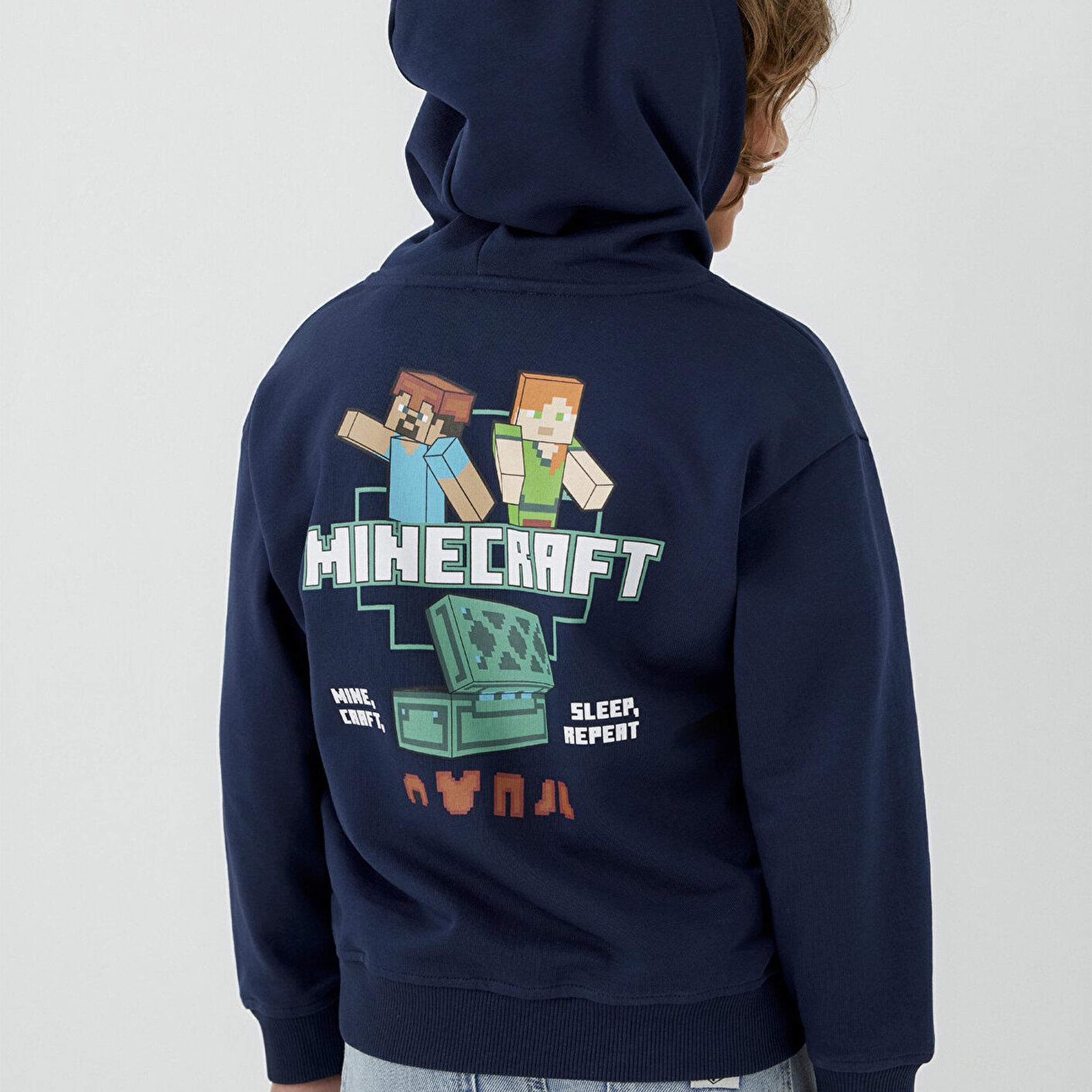 Mavi Minecraft Baskılı Kapüşonlu Sweatshirt 6S10187-84371
