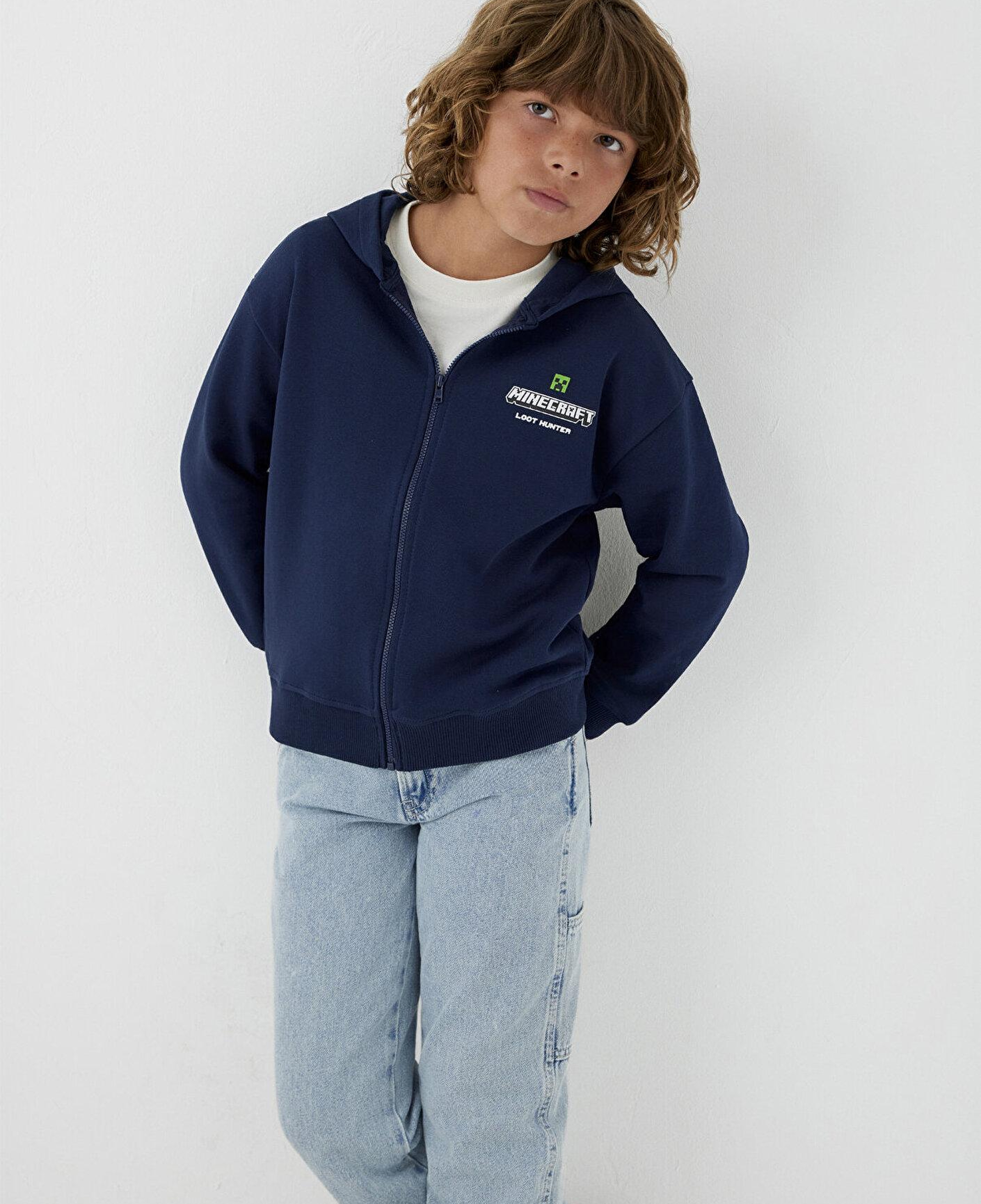 Mavi Minecraft Baskılı Kapüşonlu Sweatshirt 6S10187-84371