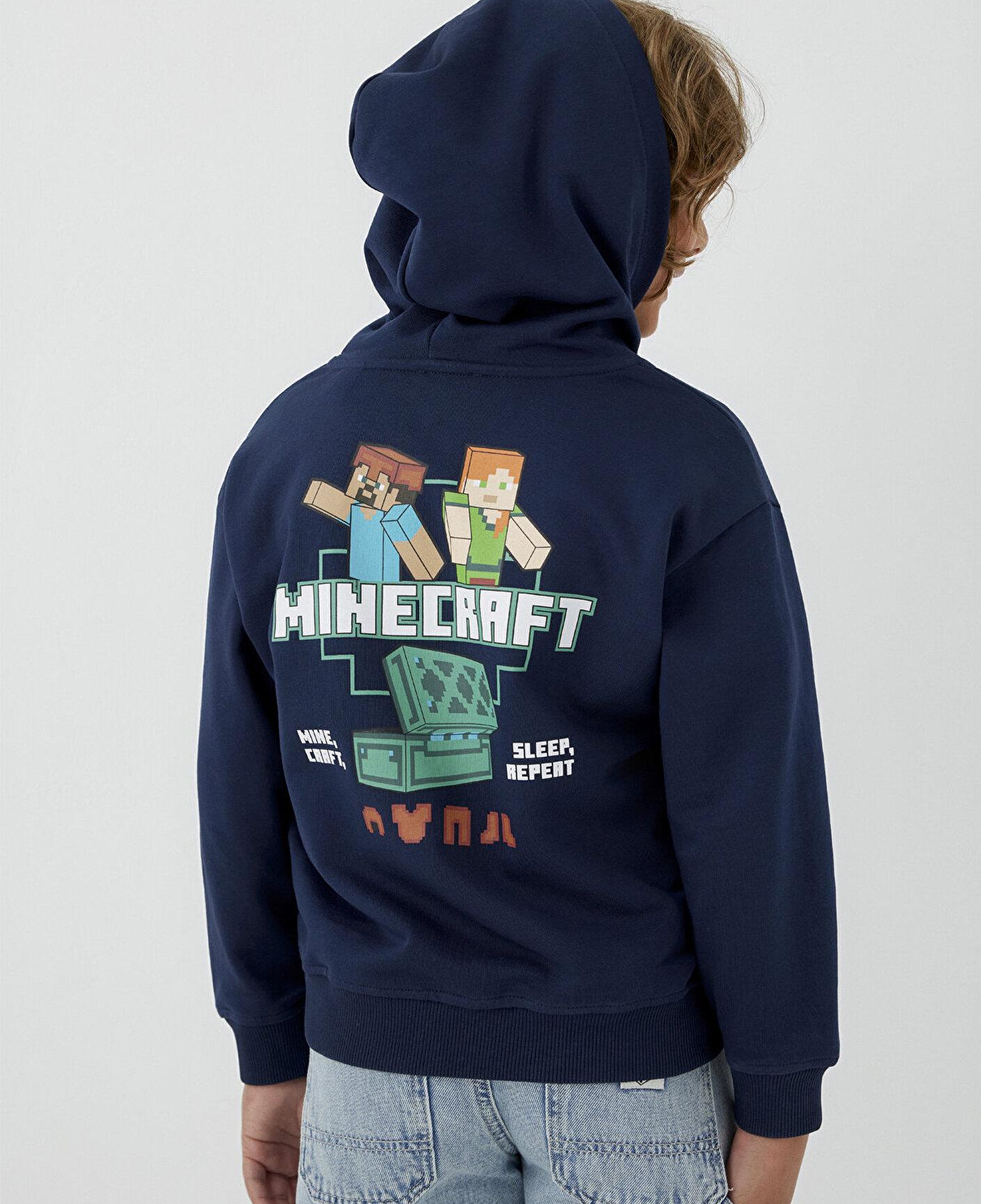 Mavi Minecraft Baskılı Kapüşonlu Sweatshirt 6S10187-84371