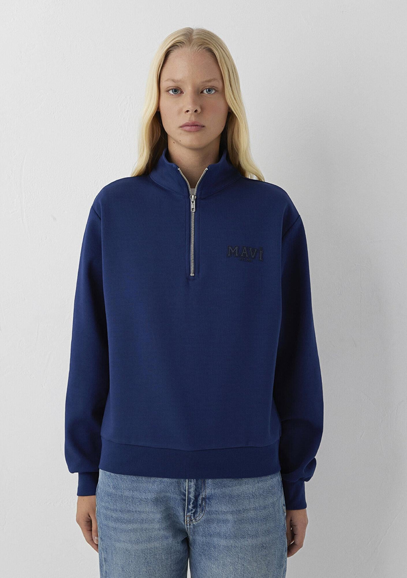 Mavi Mavi Logo Yarı Fermuarlı Lacivert Sweatshirt 1S10586-70491