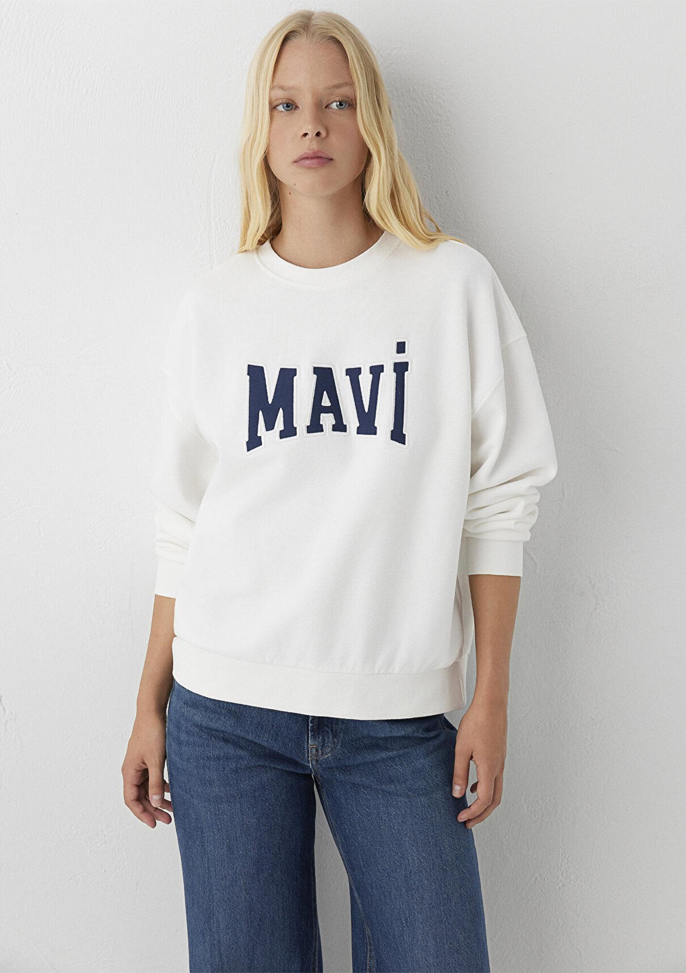 Mavi Mavi Logo Baskılı Ekru Sweatshirt 1S10580-70057