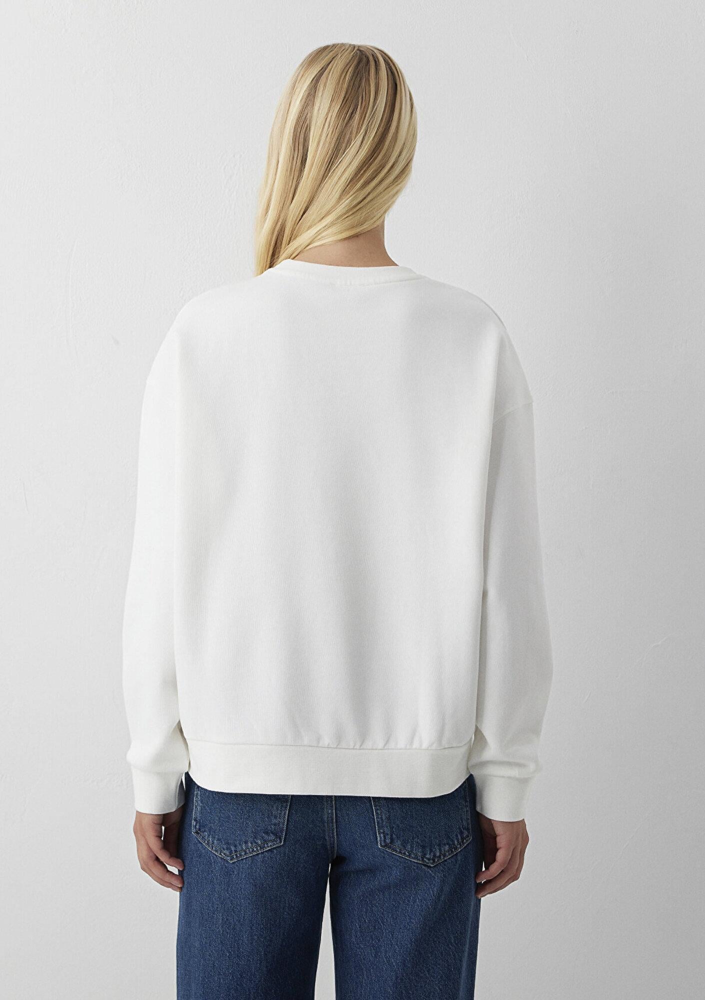 Mavi Mavi Logo Baskılı Ekru Sweatshirt 1S10580-70057