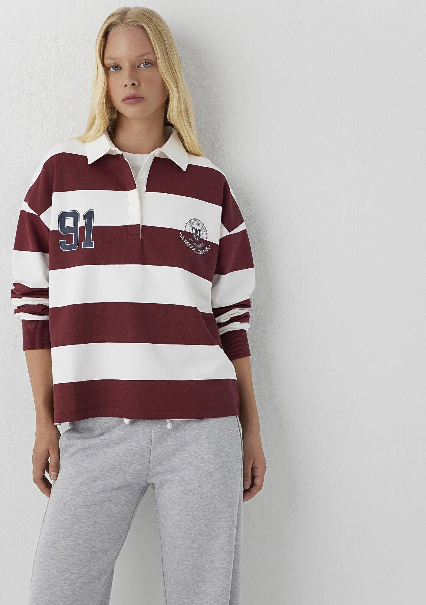 Mavi Baskılı Kırmızı Sweatshirt 1S20017-A6891