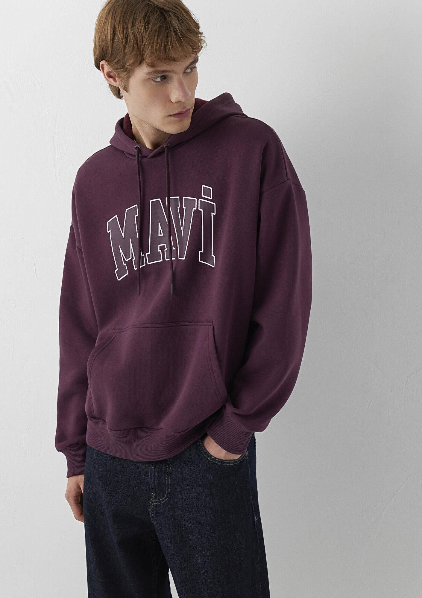 Mavi Mavi Logo Baskılı Kapüşonlu Mor Sweatshirt 067149-70434