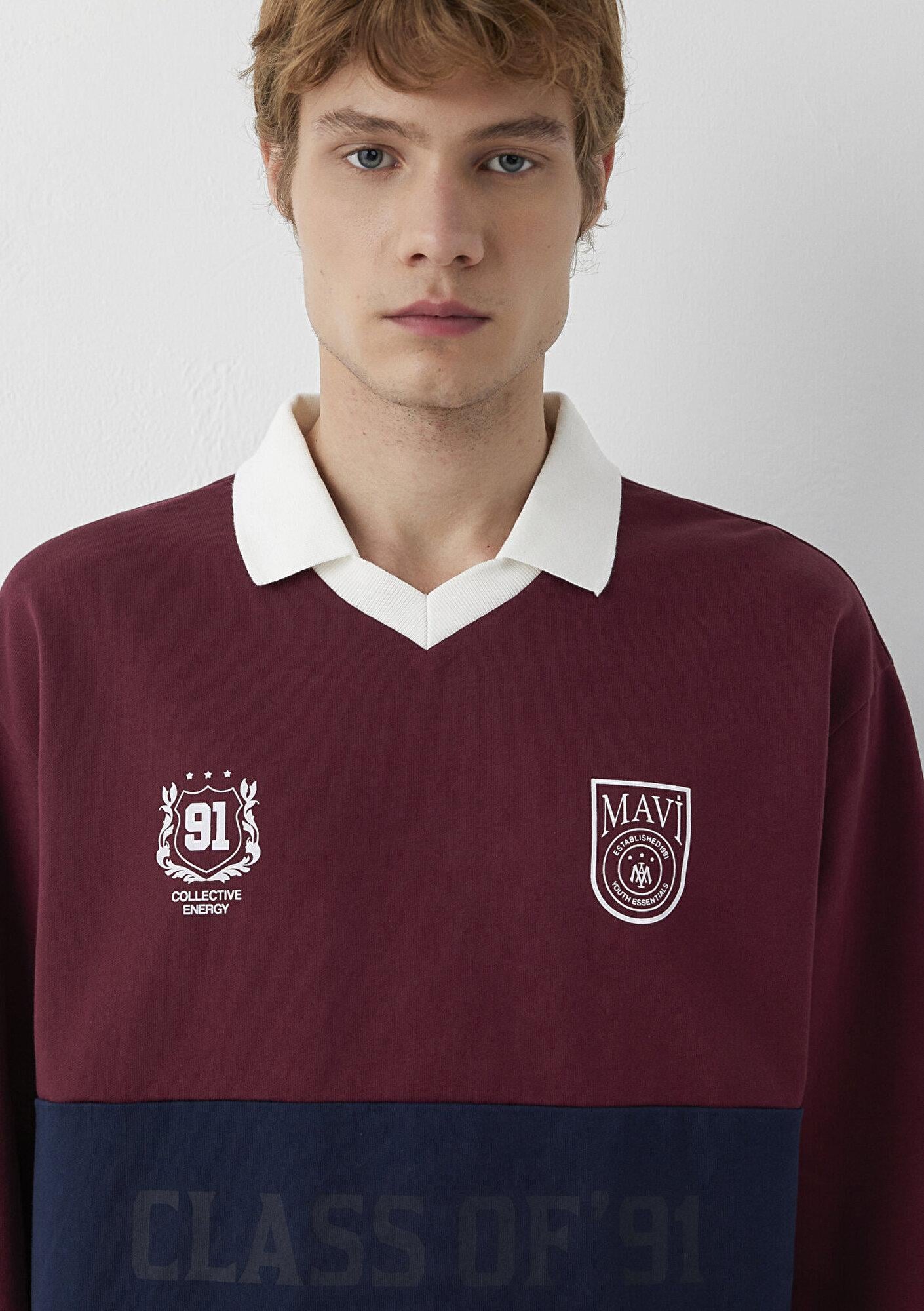 Mavi Polo Yaka Baskılı Bordo Sweatshirt 0S10683-70426