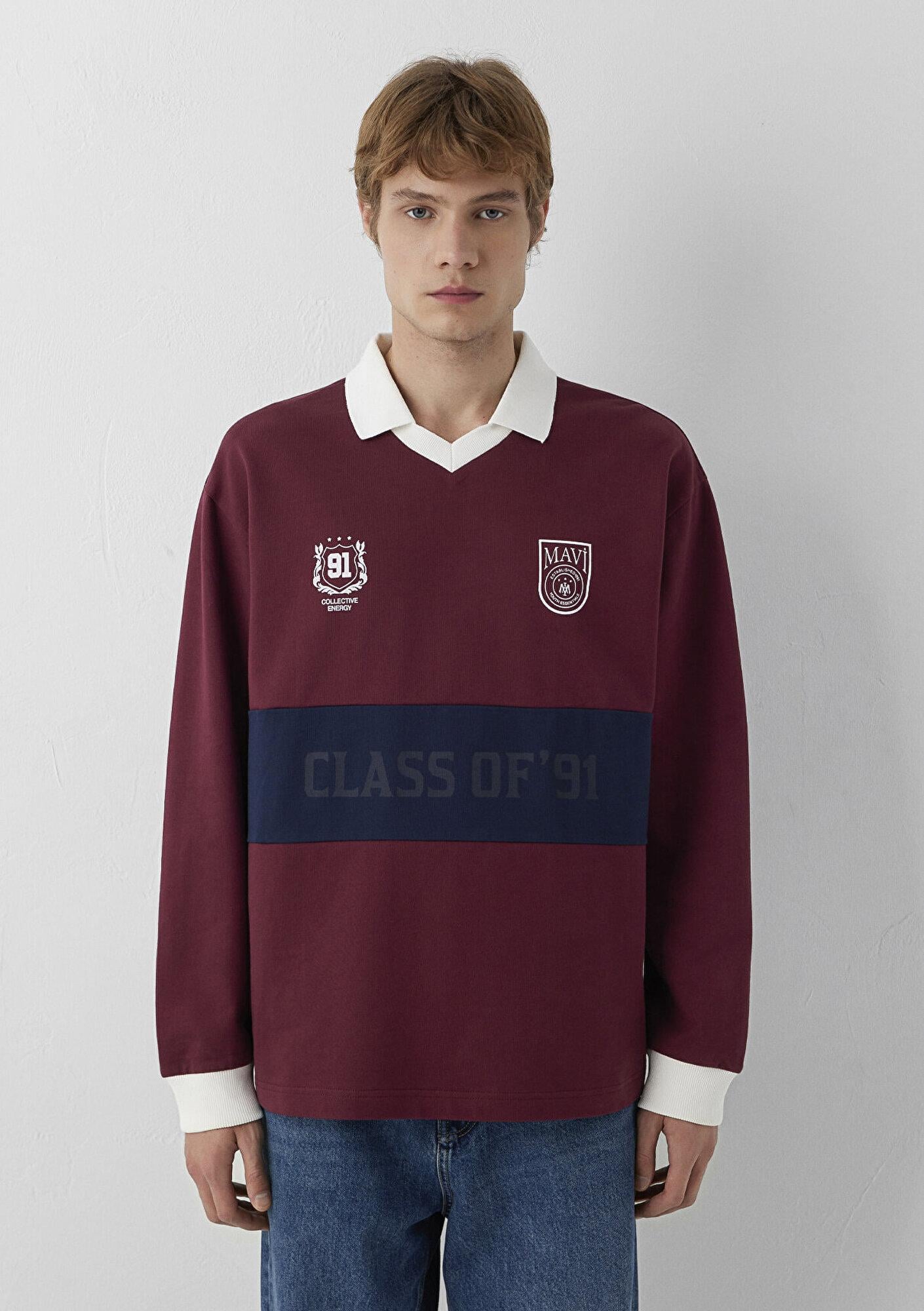 Mavi Polo Yaka Baskılı Bordo Sweatshirt 0S10683-70426