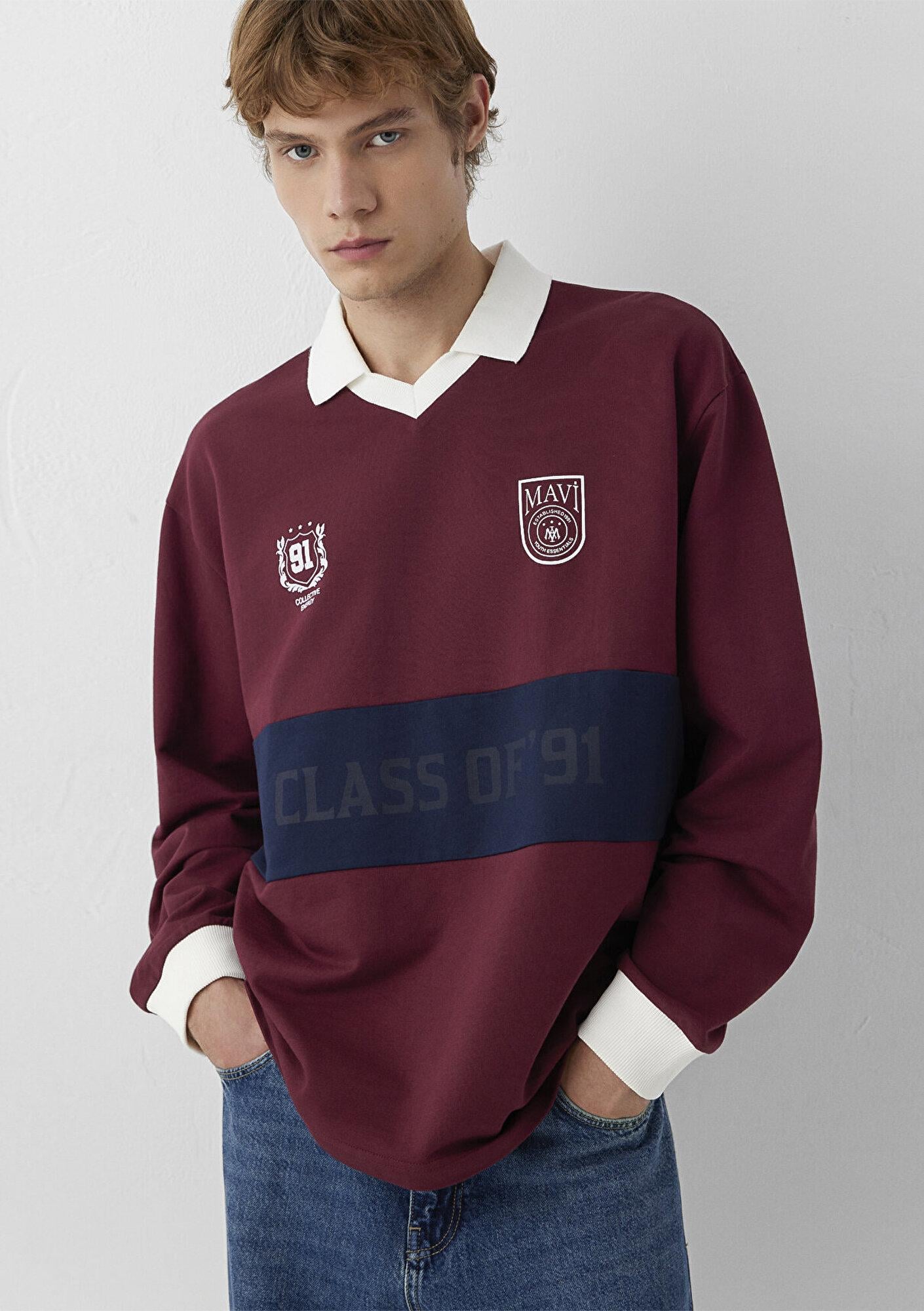 Mavi Polo Yaka Baskılı Bordo Sweatshirt 0S10683-70426