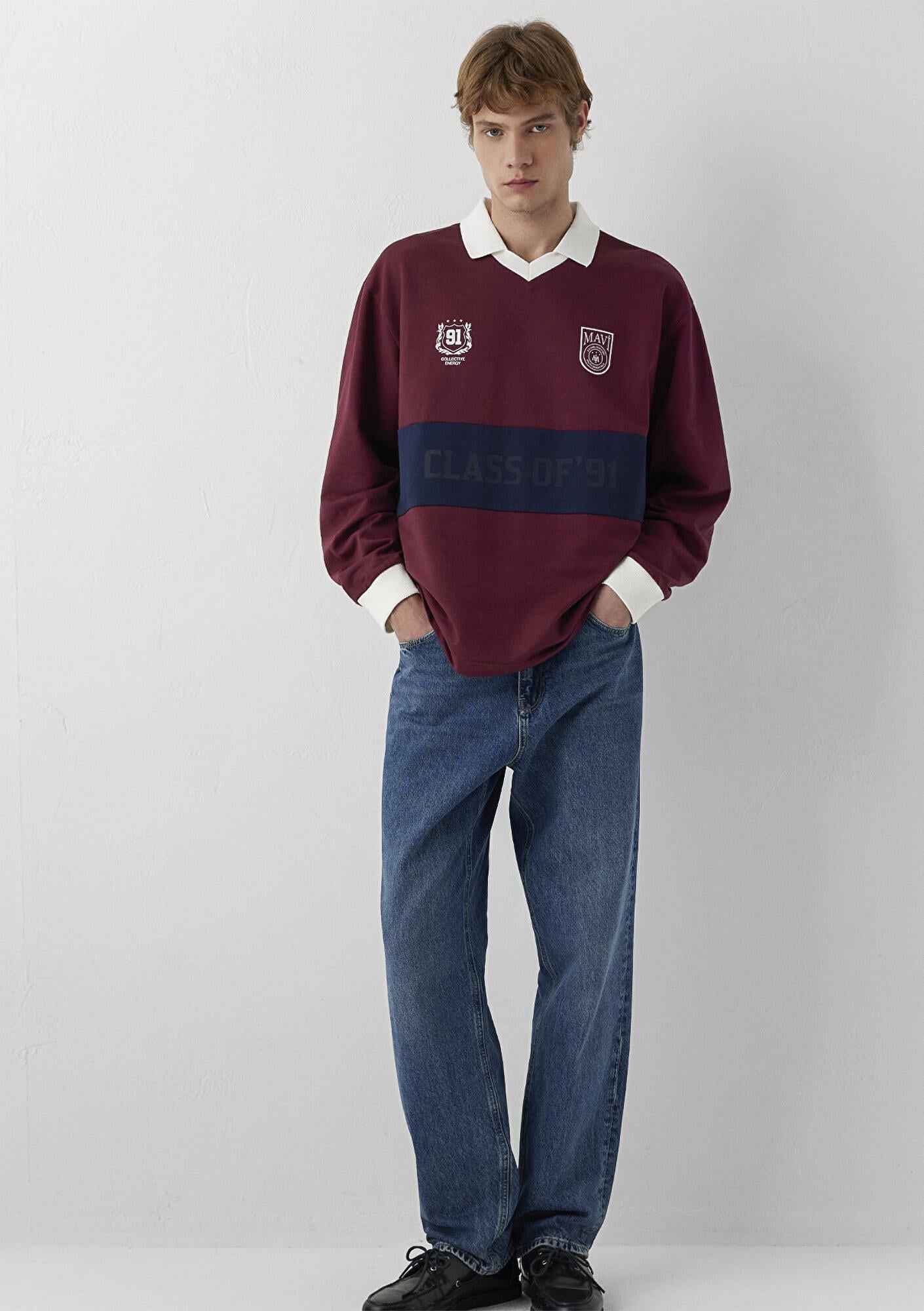 Mavi Polo Yaka Baskılı Bordo Sweatshirt 0S10683-70426