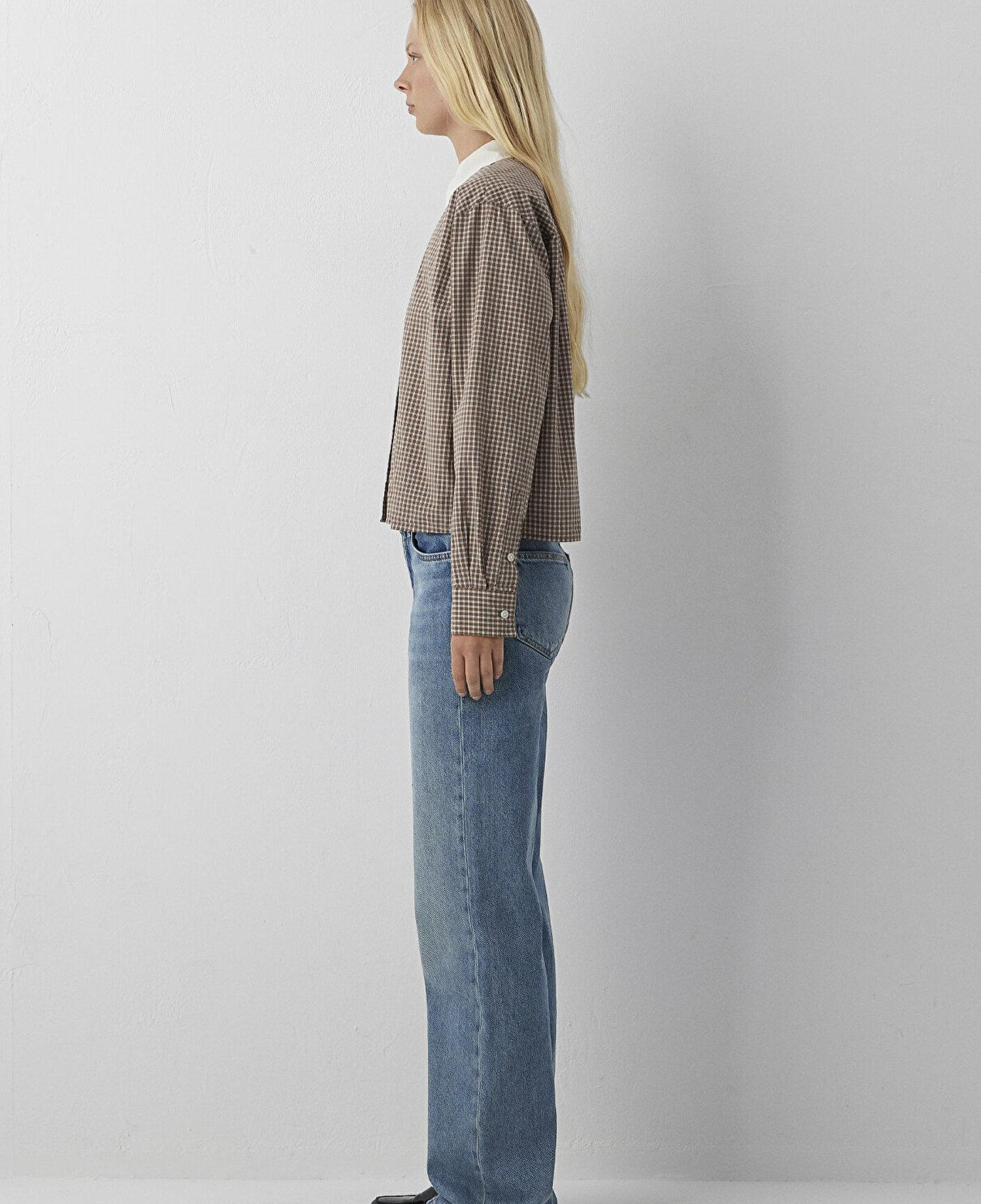 Mavi Kareli Kahverengi Gömlek Loose Fit / Bol Rahat Kesim 1220412-A6844