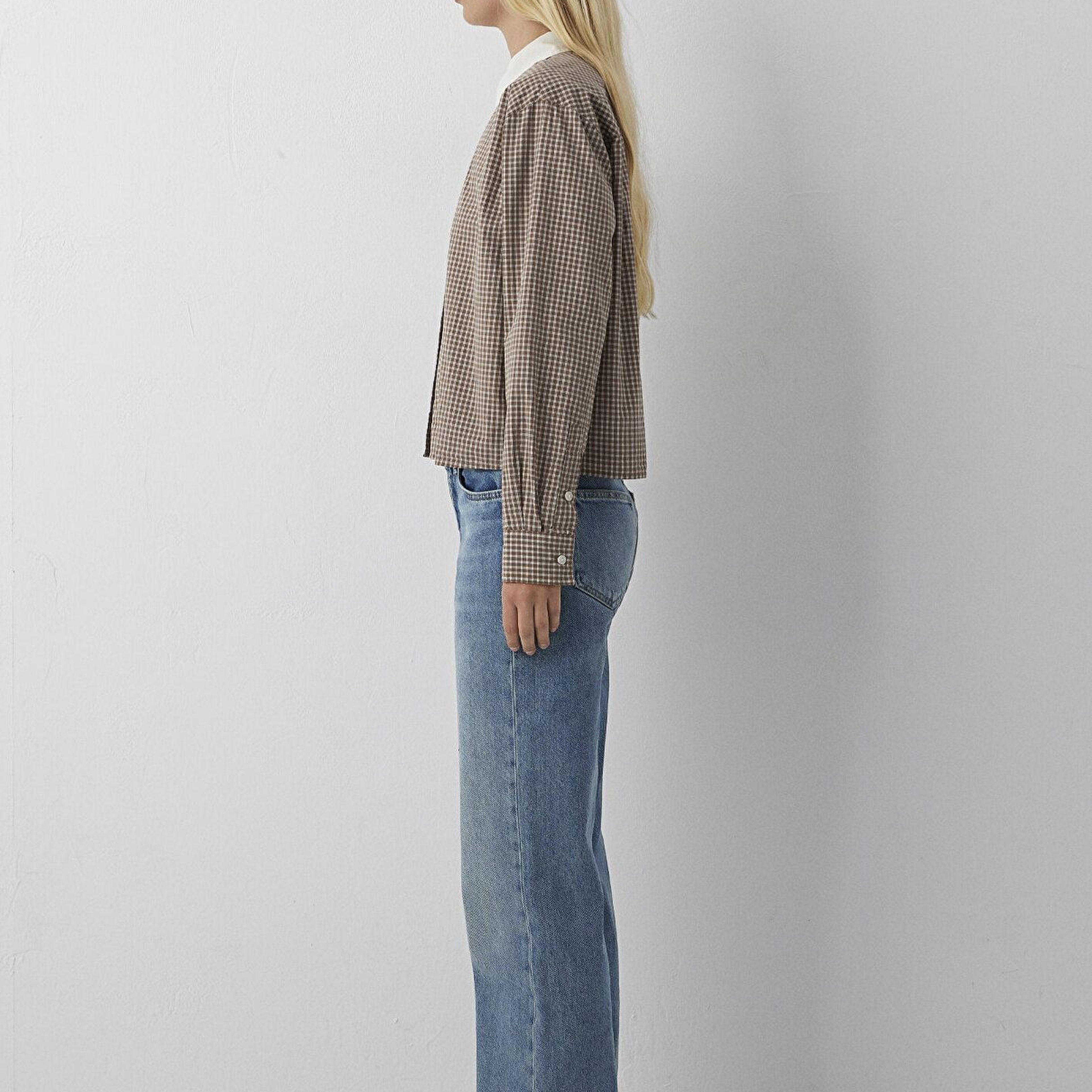Mavi Kareli Kahverengi Gömlek Loose Fit / Bol Rahat Kesim 1220412-A6844