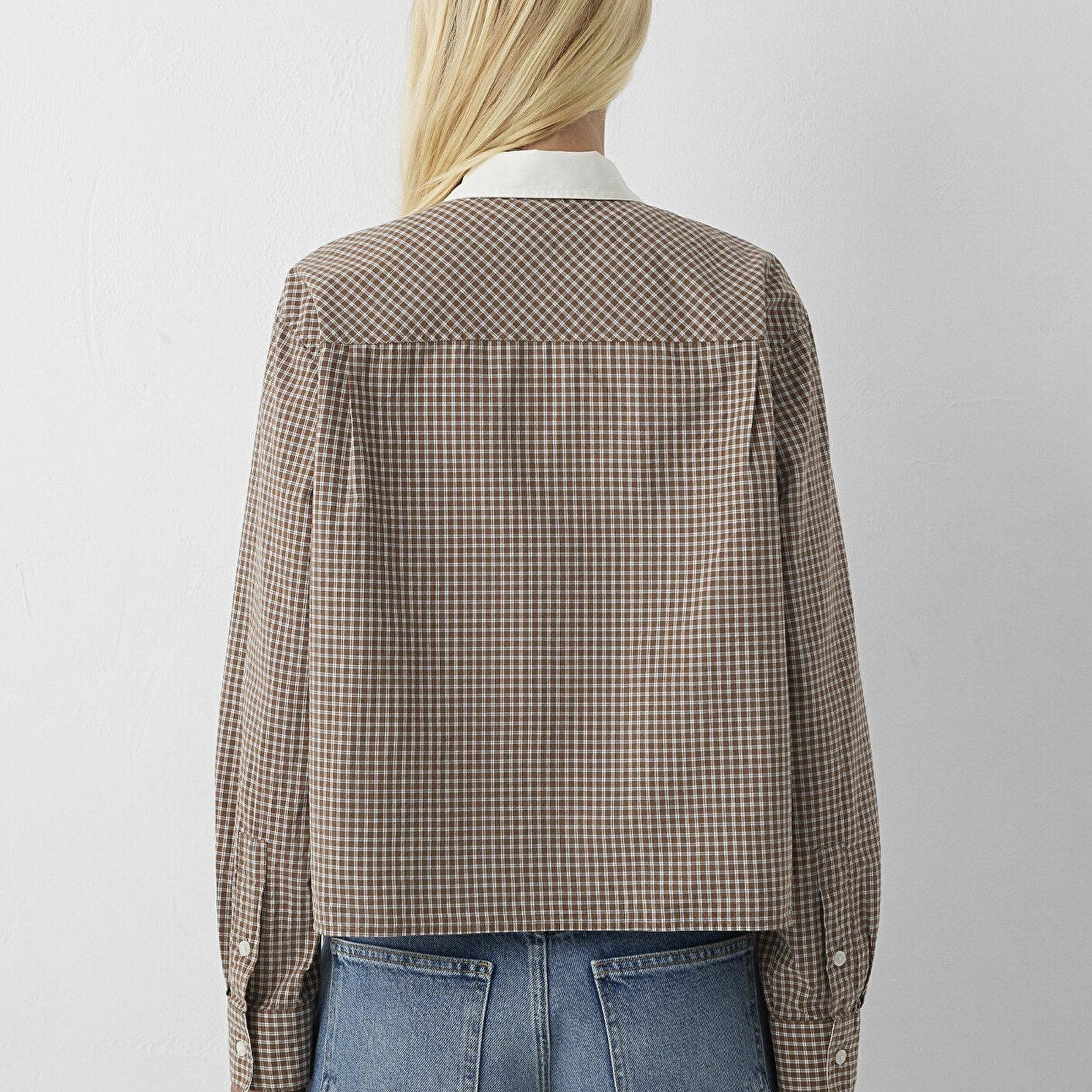 Mavi Kareli Kahverengi Gömlek Loose Fit / Bol Rahat Kesim 1220412-A6844