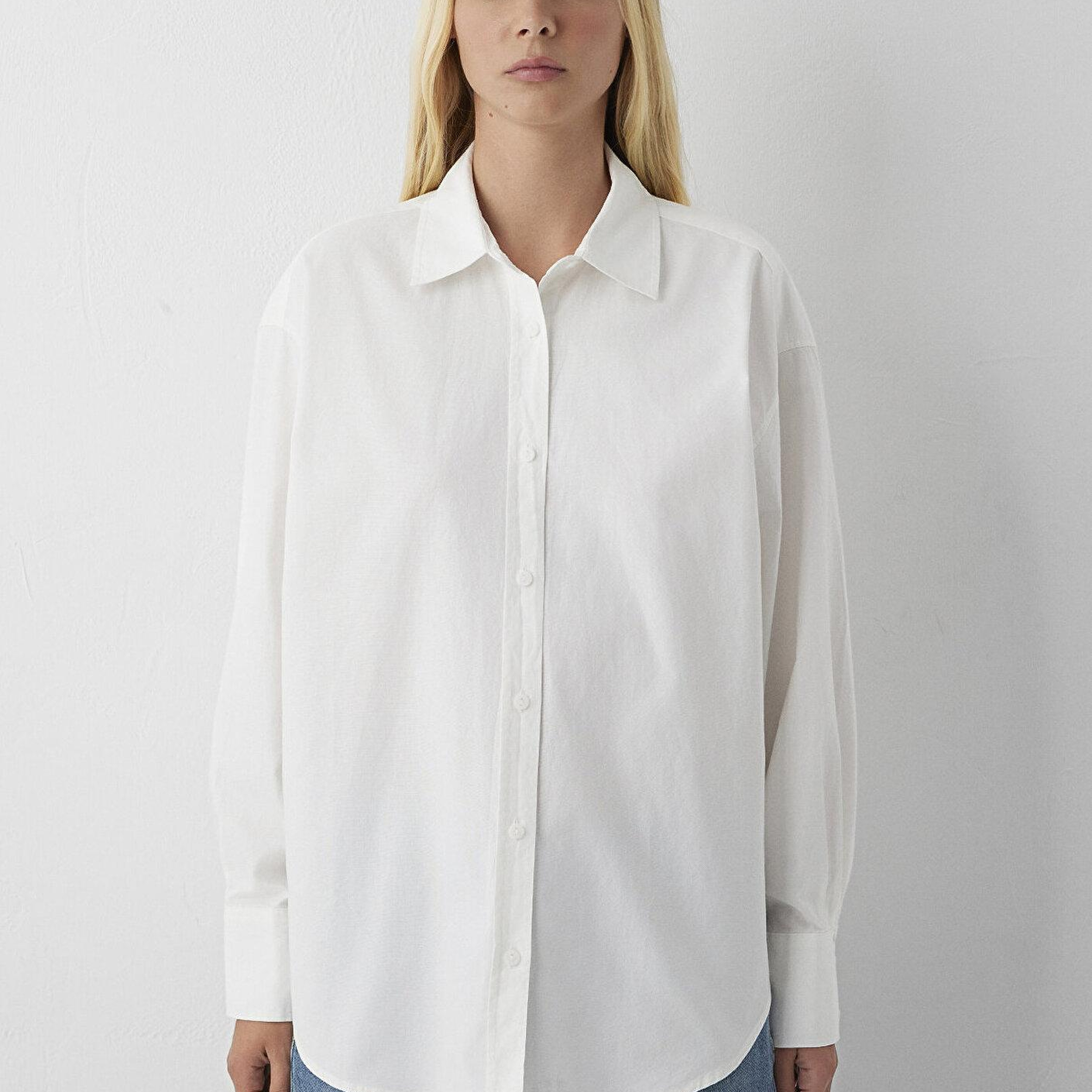 Mavi Ekru Gömlek Oversize / Geniş Kesim 1220427-70057