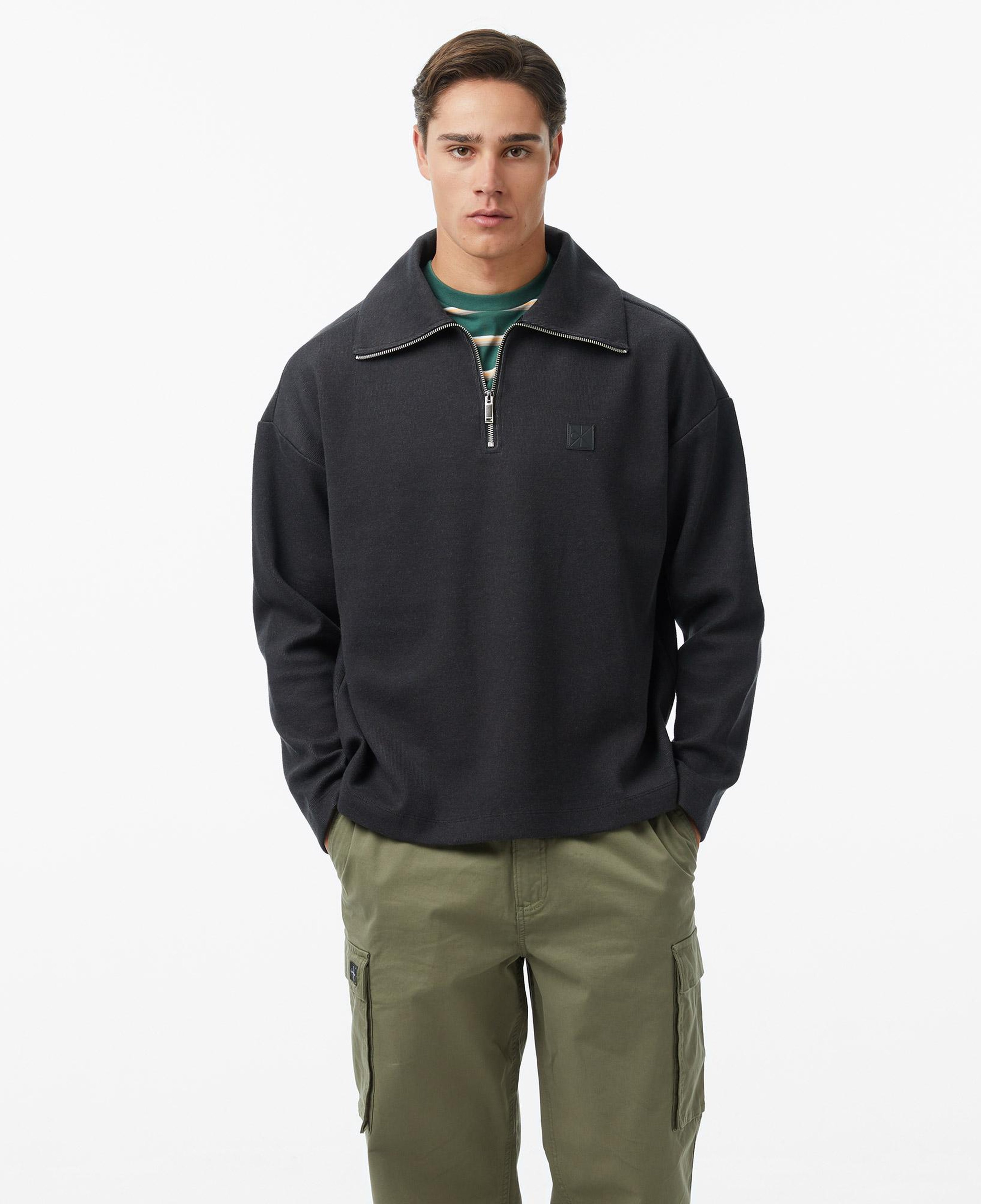 Calvin Klein Brushed Zip Pullover Erkek Siyah Sweatshirt