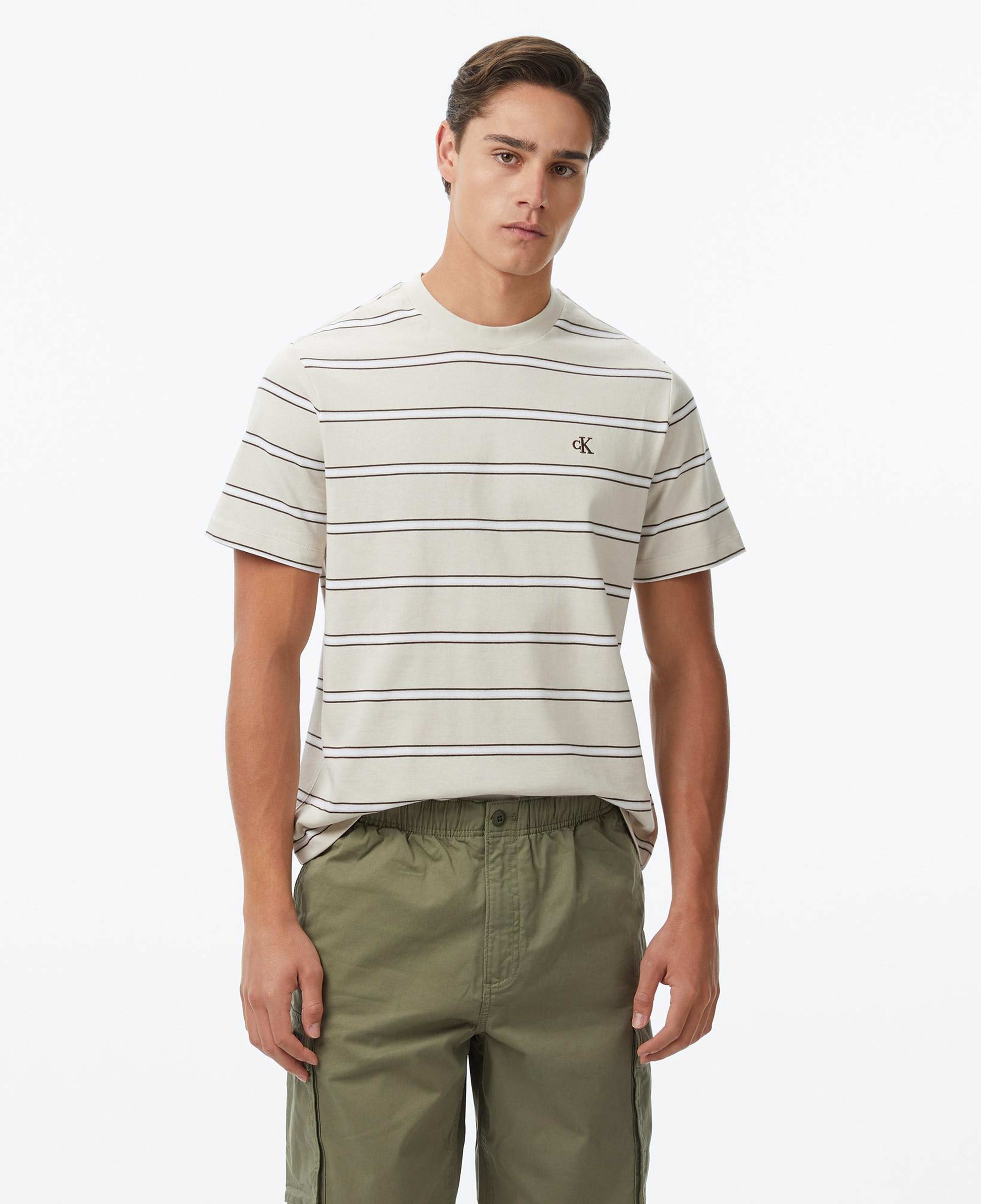 Calvin Klein Easy Stripe Crewnk Erkek Bej T-Shirt
