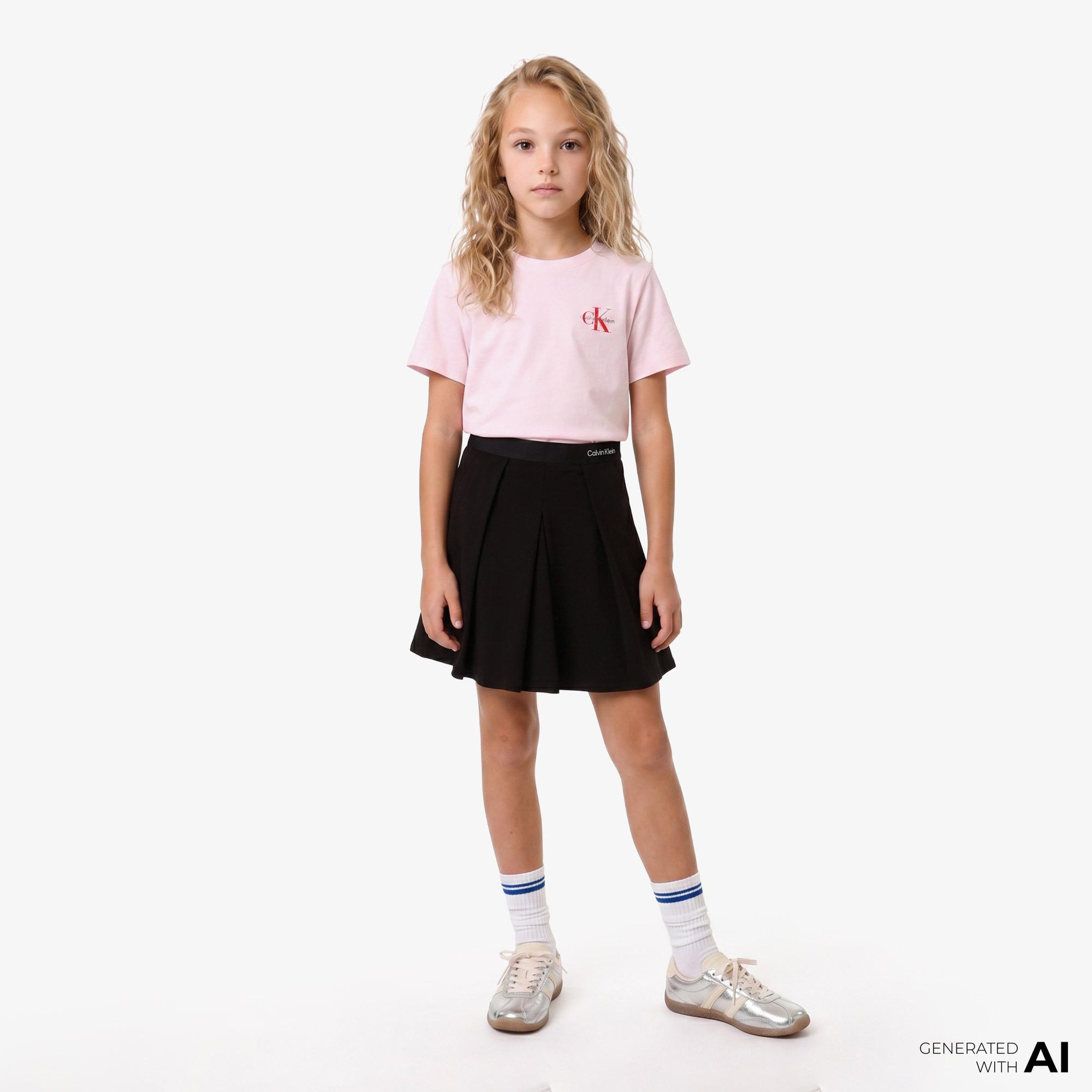 Calvin Klein Logo Tape Pleated Punto Çocuk Siyah Etek
