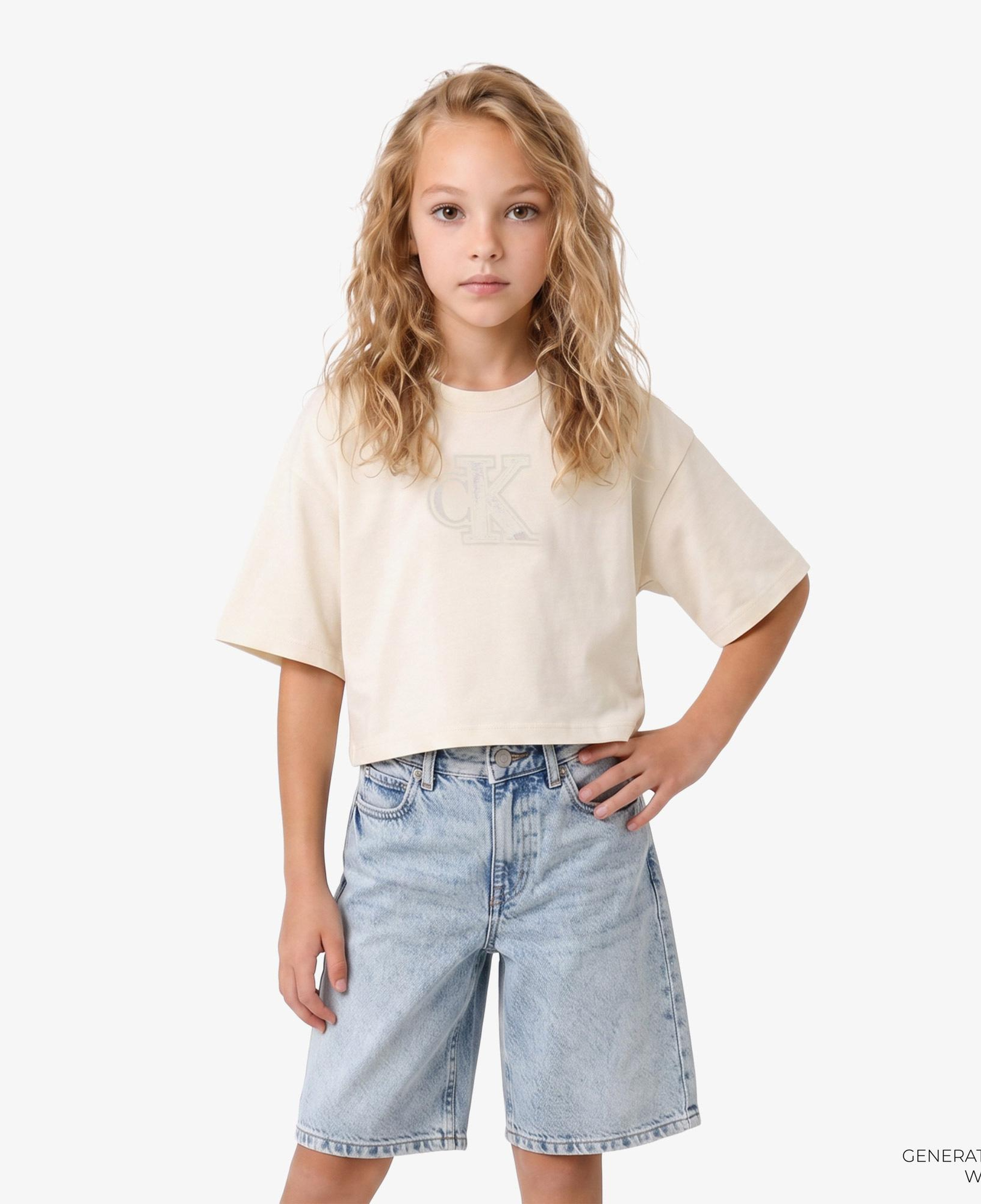 Calvin Klein Velvet Monogram Boxy Çocuk Gri T-Shirt