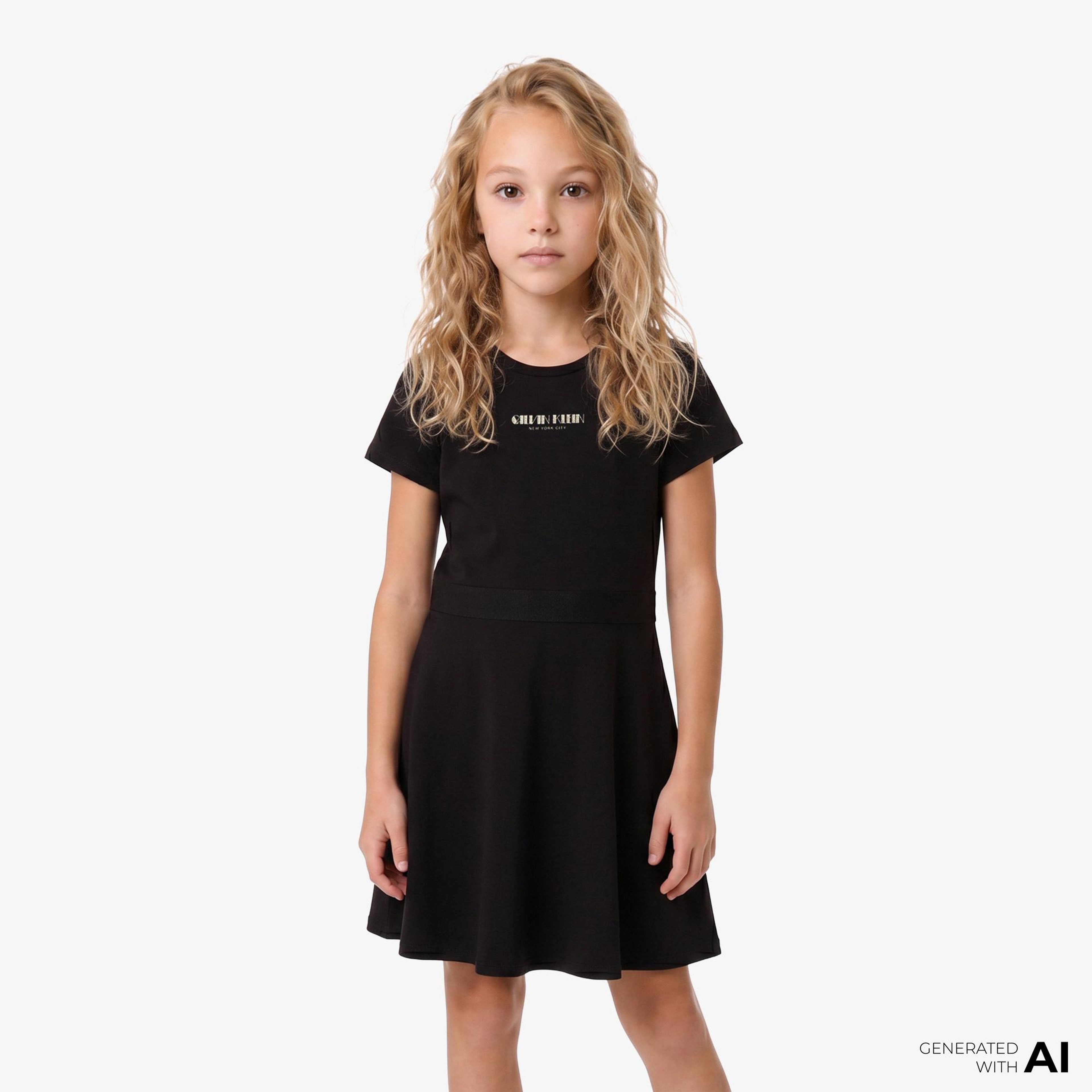 Calvin Klein Fit And Flare Punto Çocuk Siyah Elbise