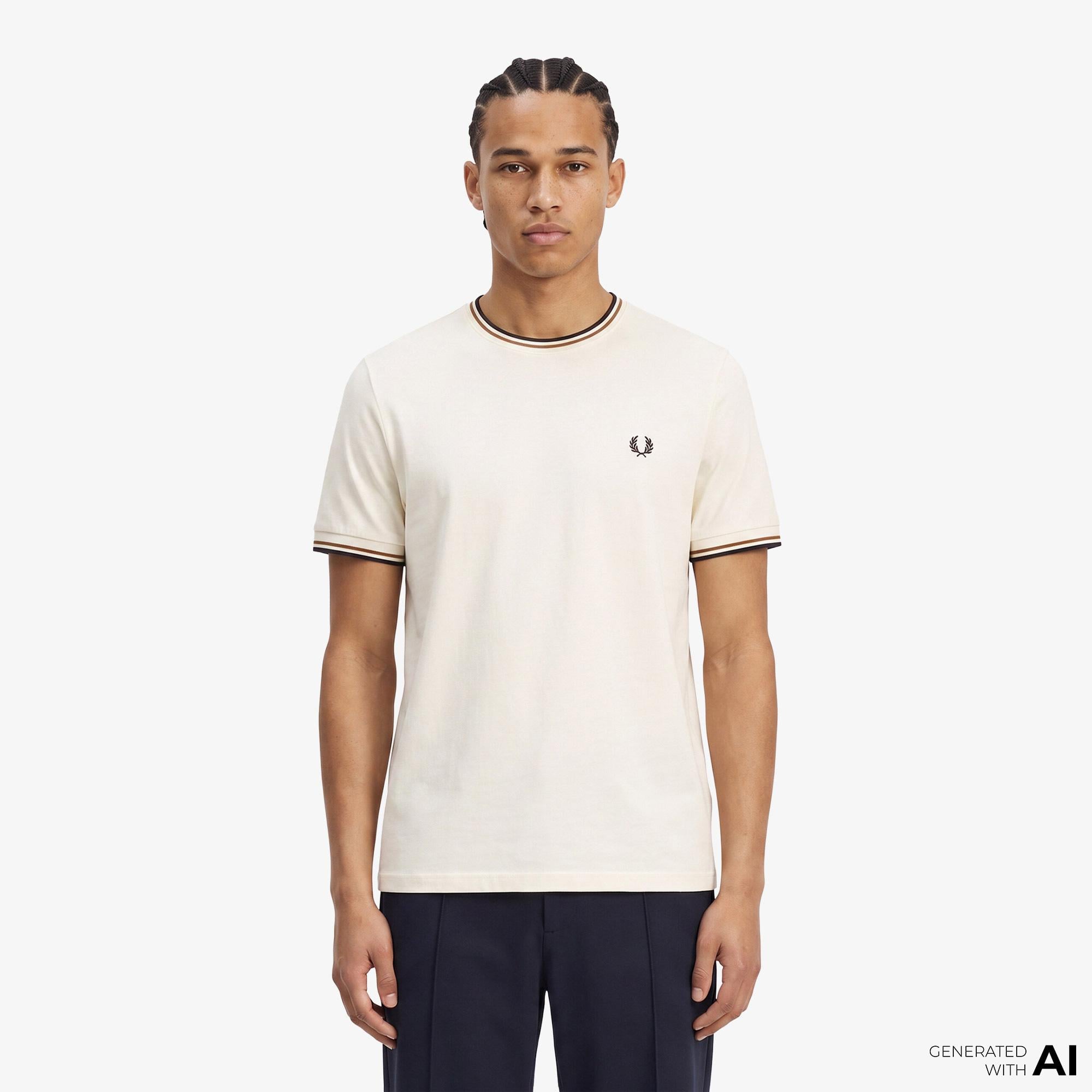 Fred Perry Twin Tipped Erkek Krem T-Shirt