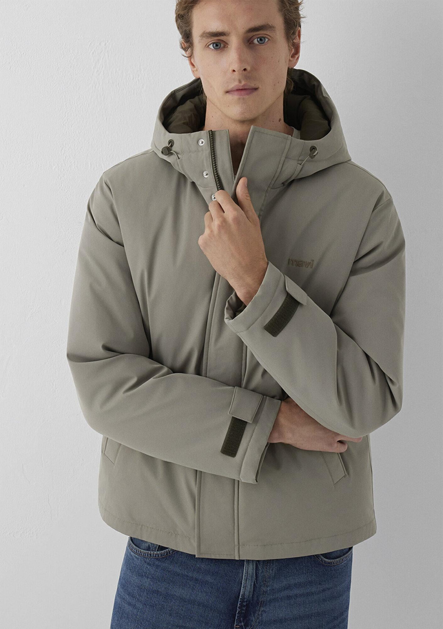 Mavi Kapüşonlu Haki Şişme Mont Loose Fit / Bol Rahat Kesim 0110833-70321