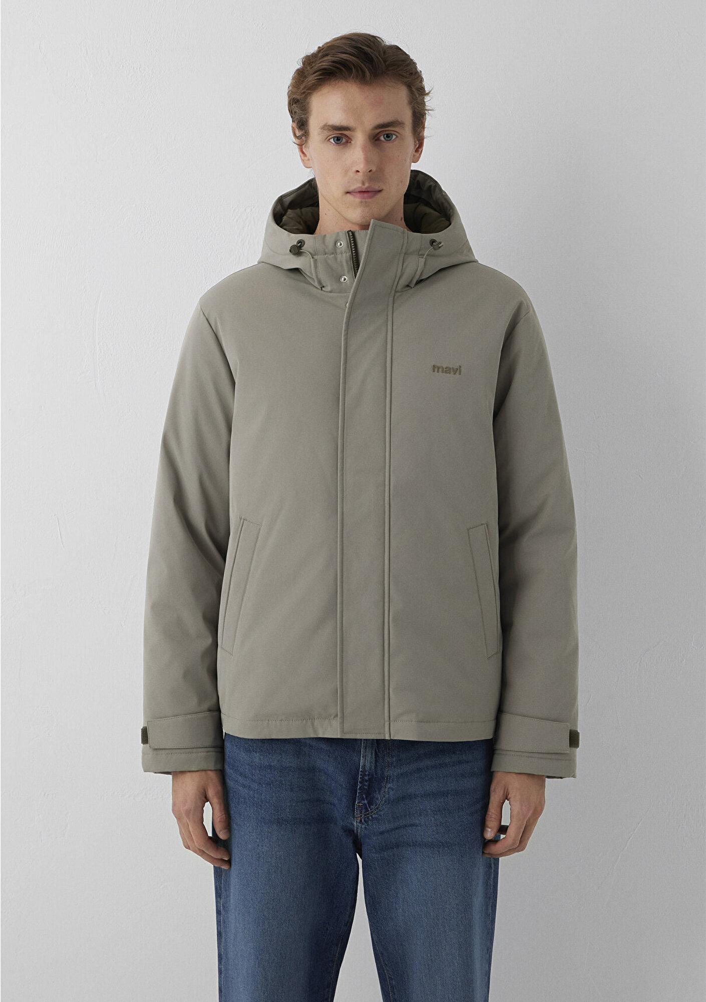 Mavi Kapüşonlu Haki Şişme Mont Loose Fit / Bol Rahat Kesim 0110833-70321