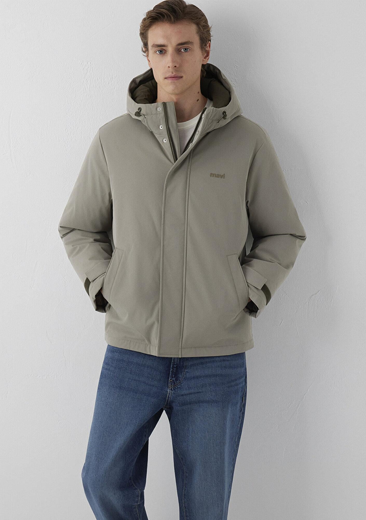 Mavi Kapüşonlu Haki Şişme Mont Loose Fit / Bol Rahat Kesim 0110833-70321