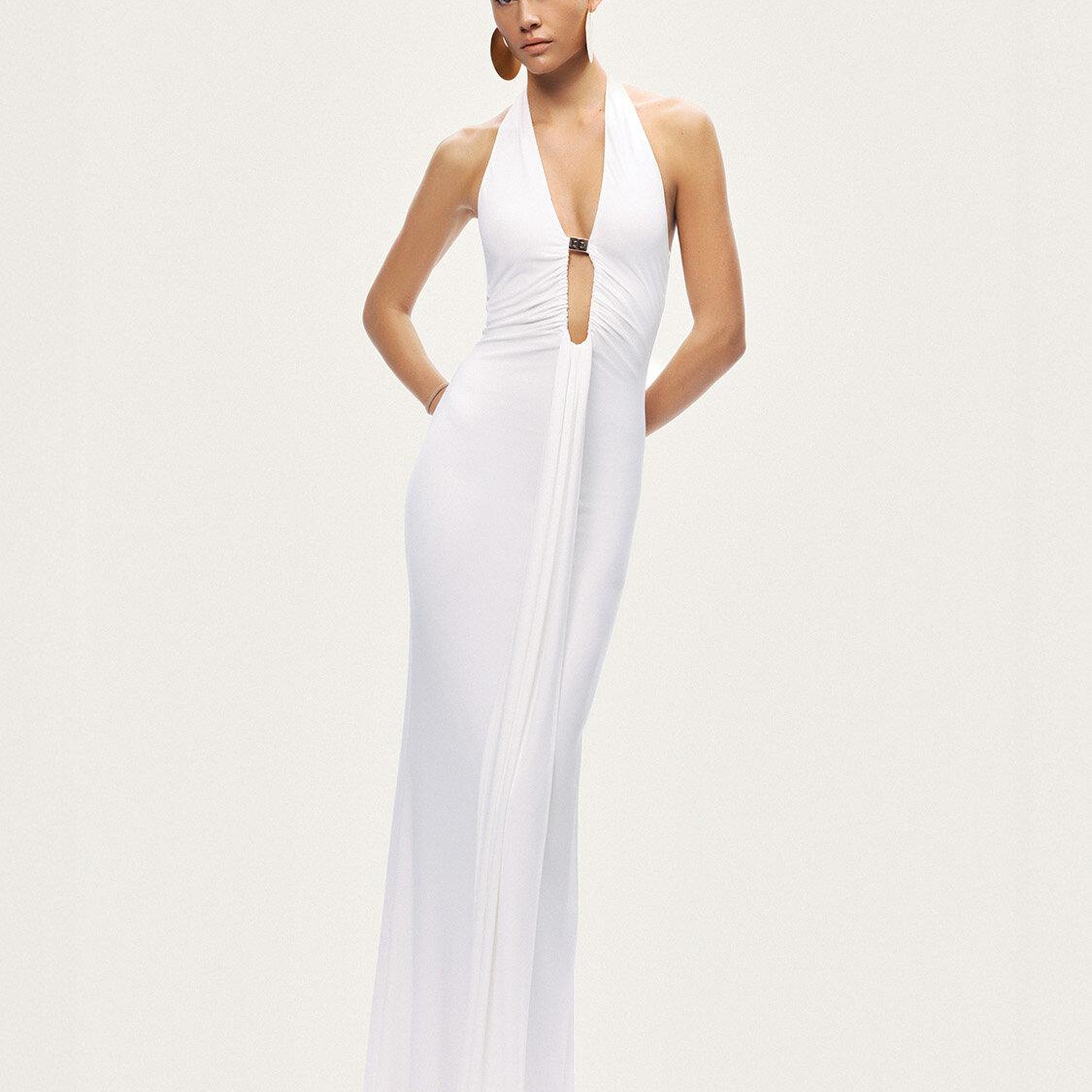 Drape ve Aksesuarlı Maxi Elbise