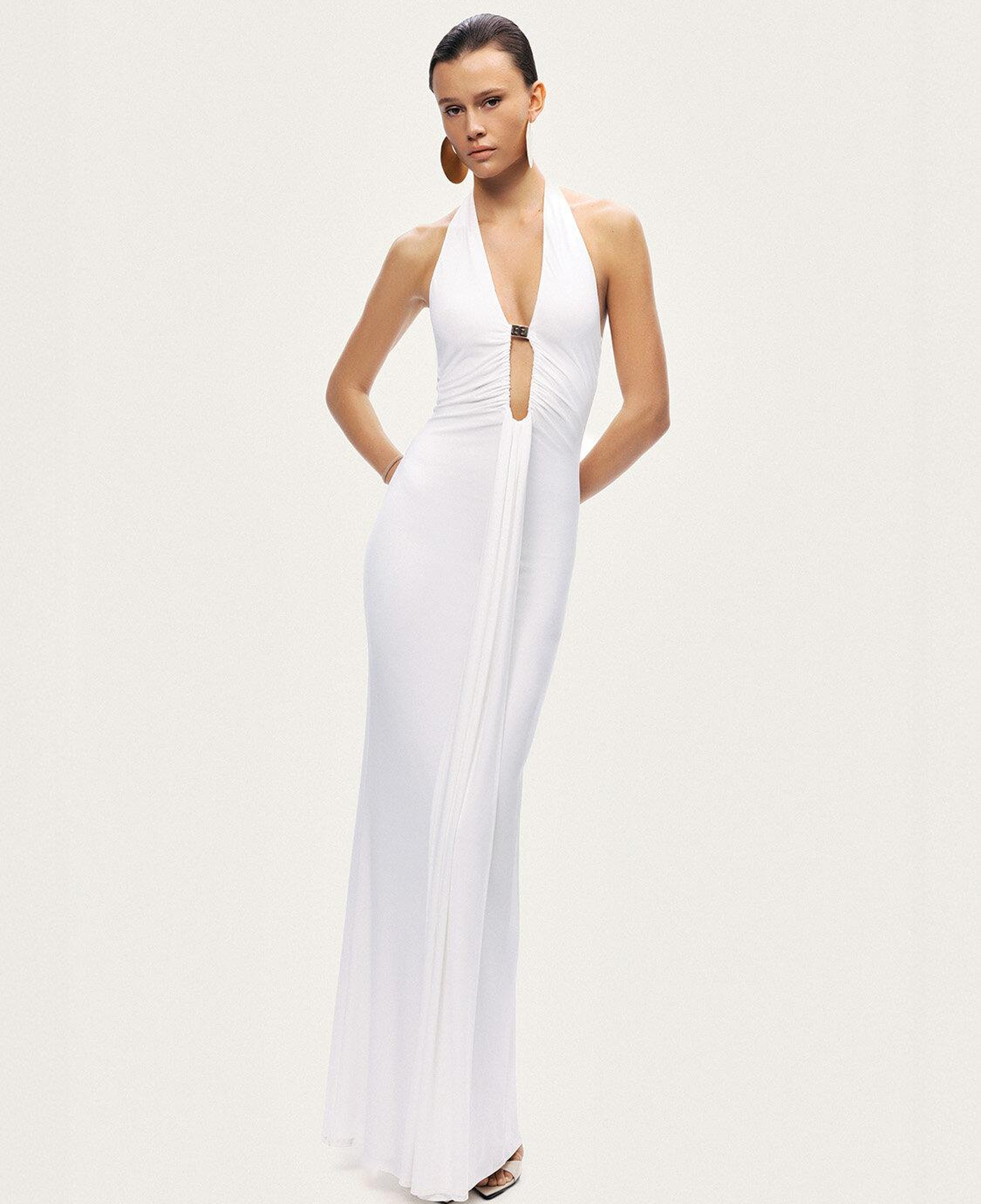 Drape ve Aksesuarlı Maxi Elbise
