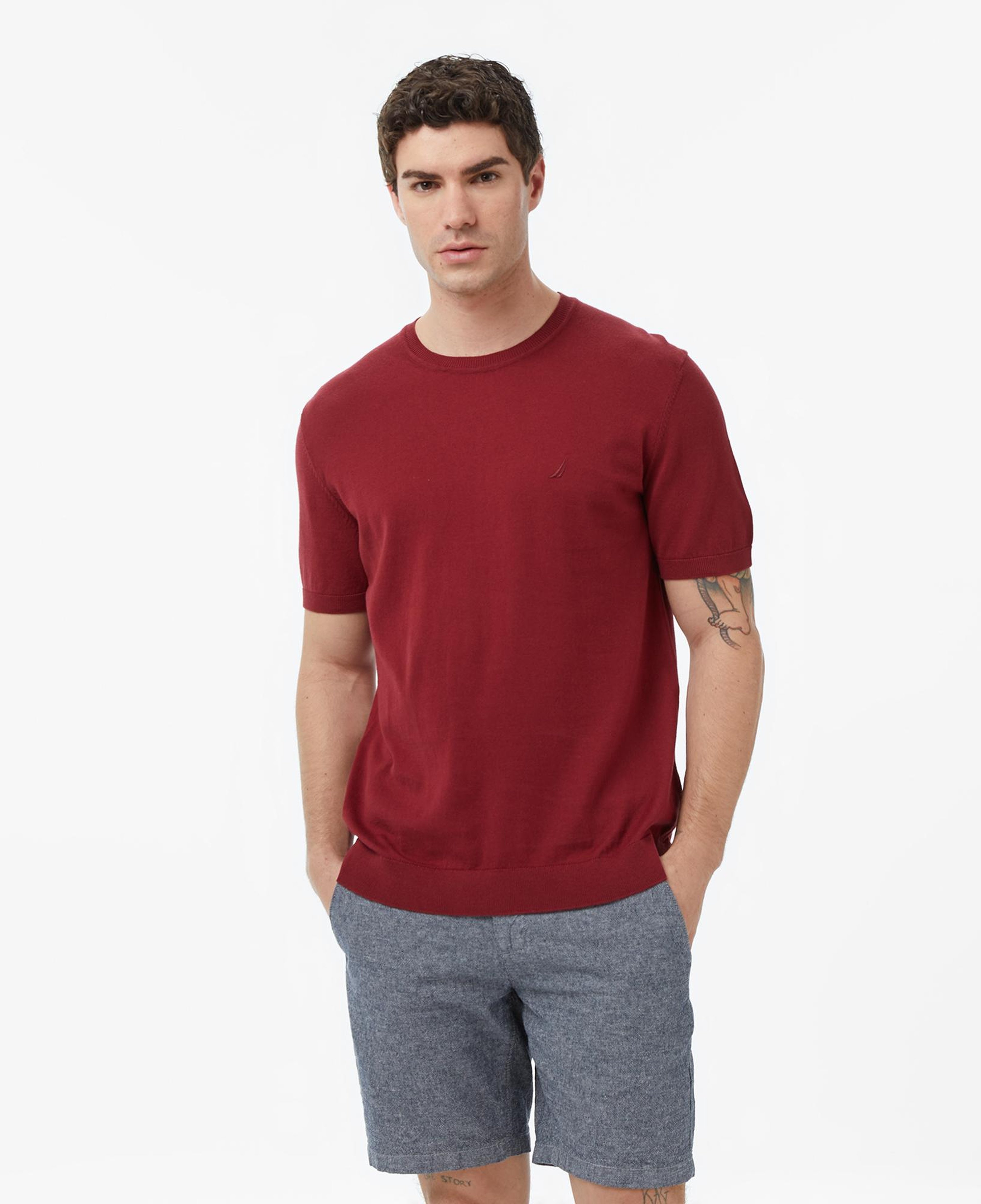 Nautica Erkek Bordo Regular Fit Kısa Kollu Triko