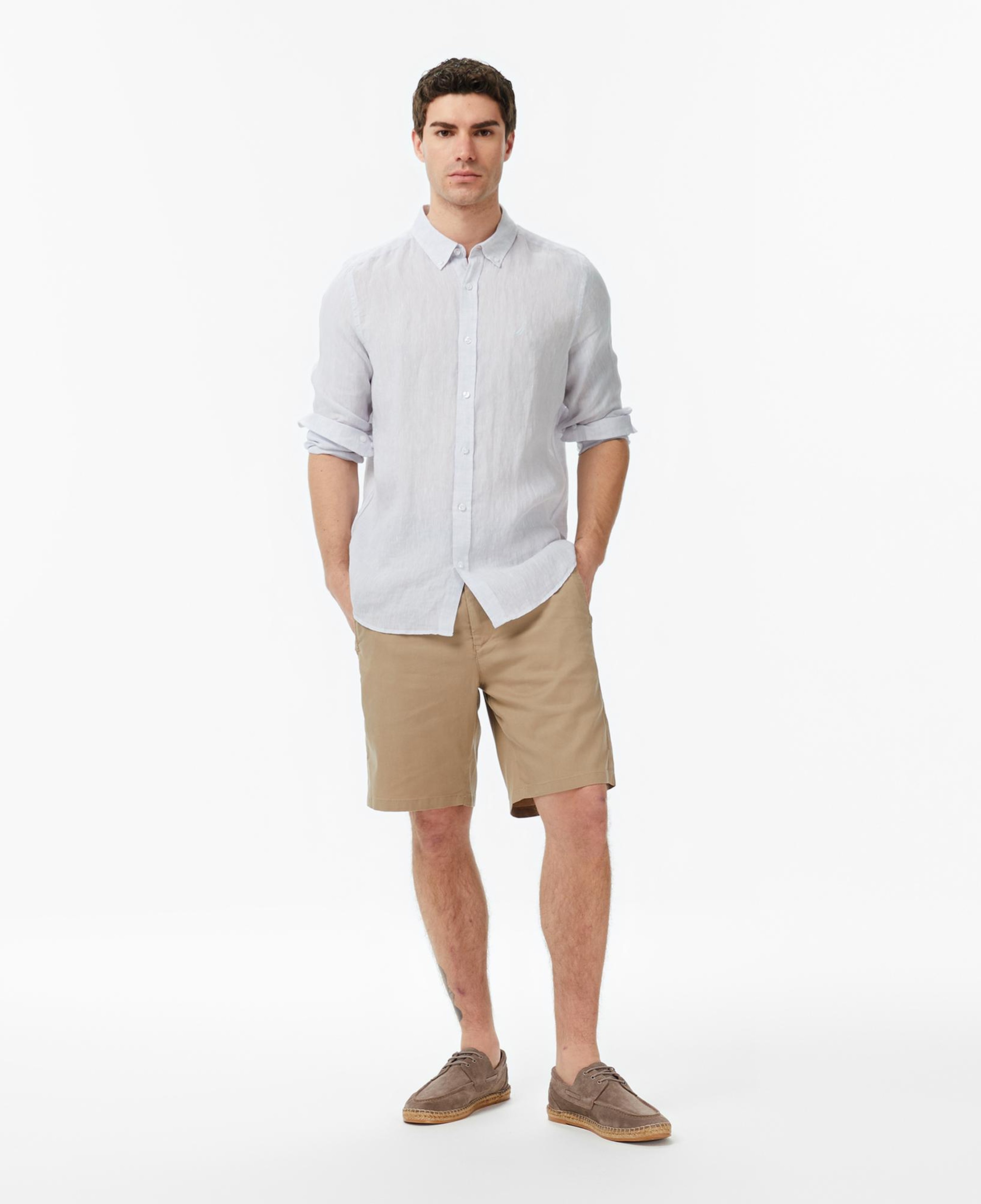 Nautica Erkek Gri Regular Fit Keten Gömlek