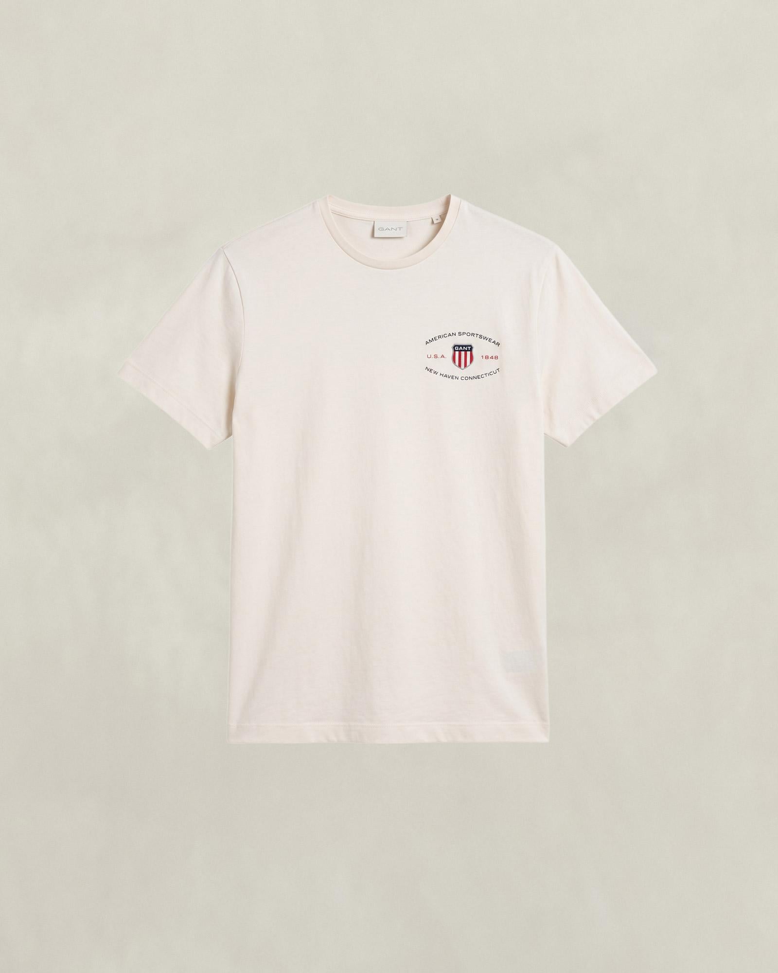 GANT Erkek Krem Bisiklet Yaka Regular Fit Logolu T-Shirt